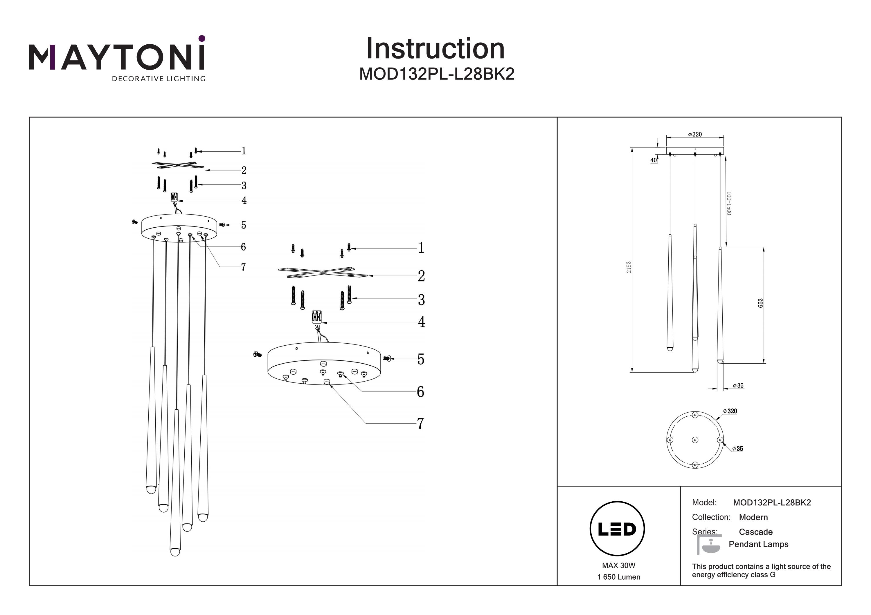 Corp de iluminat suspendat Cascade, Aluminiu Negru, 30W, MAYTONI MOD132PL-L28BK2 [3]