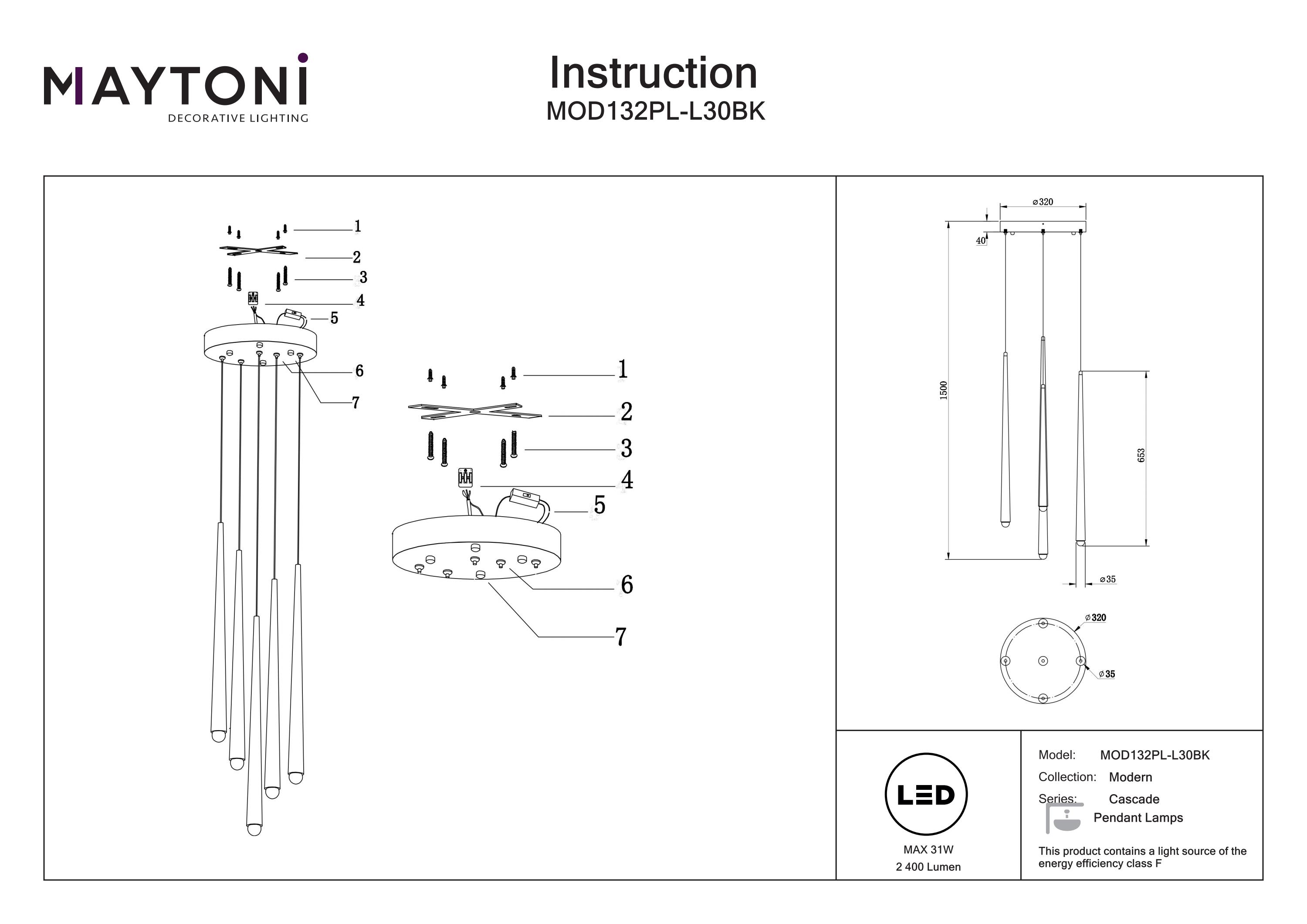 Corp de iluminat suspendat Cascade, Aluminiu Negru, 31W, MAYTONI MOD132PL-L30BK [7]