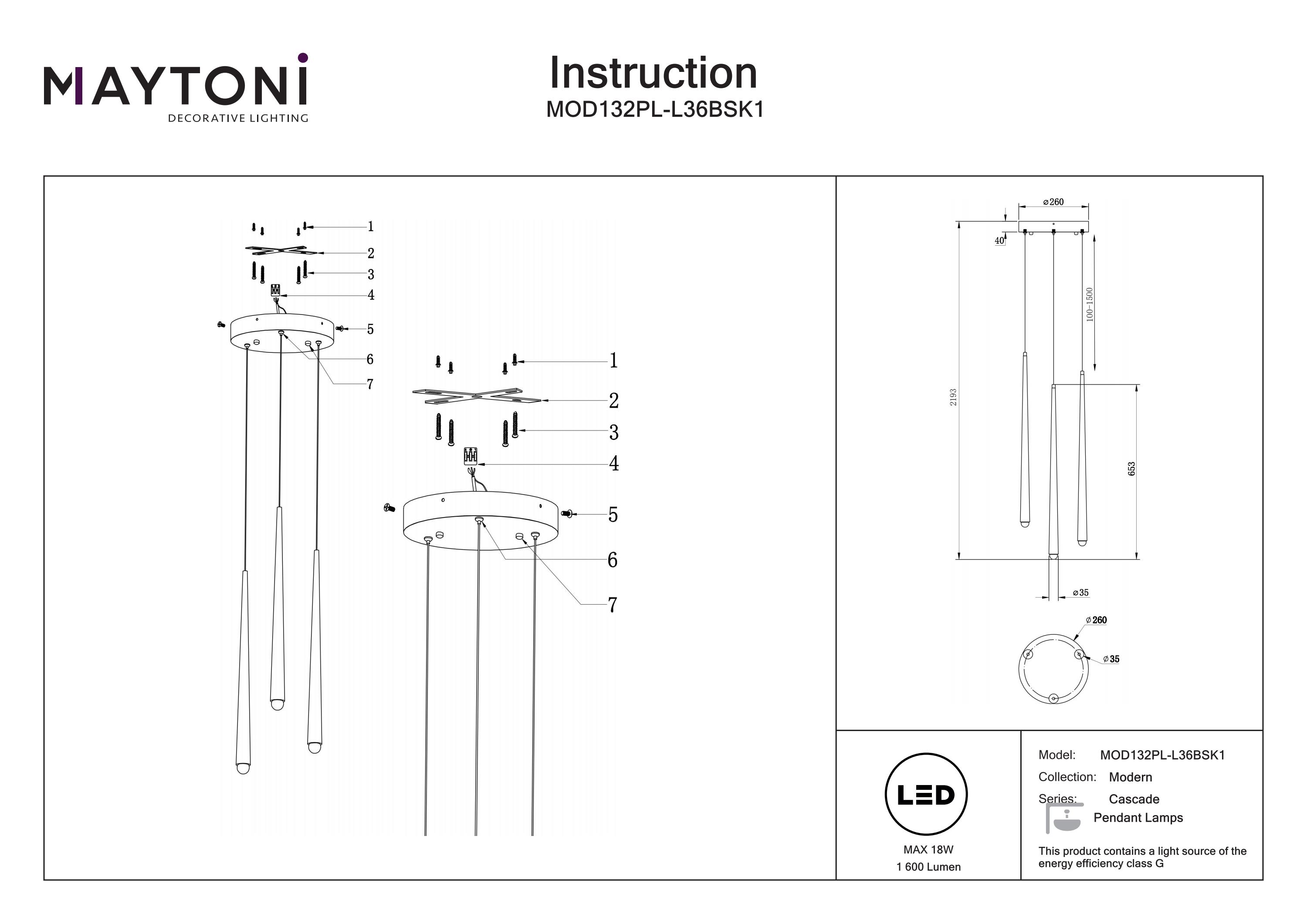 Corp de iluminat suspendat Cascade, Aluminiu Alamă, 18W, MAYTONI MOD132PL-L36BSK1 [3]