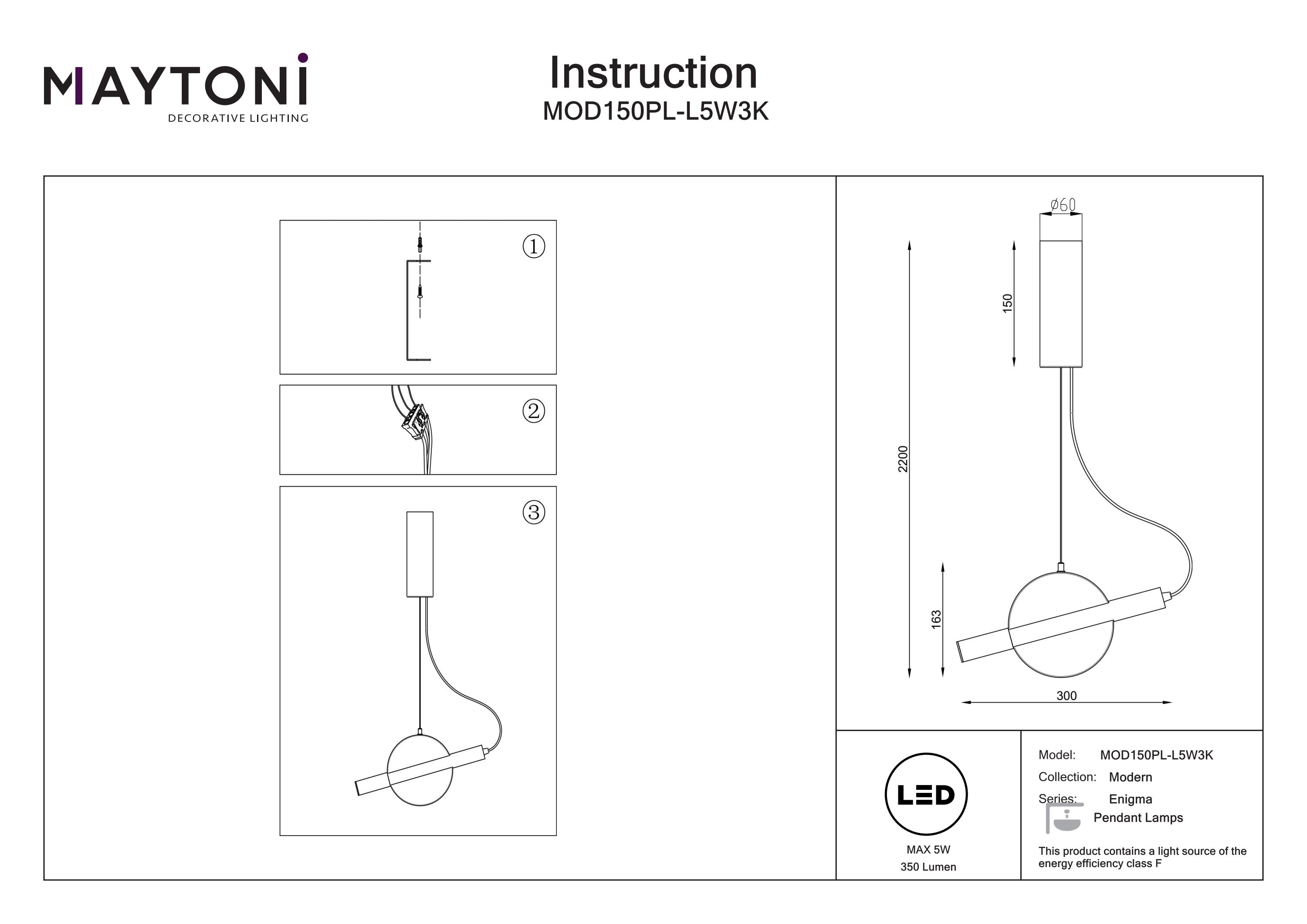 Corp de iluminat suspendat Enigm, Metal Alb, 5W, MAYTONI MOD150PL-L5W3K [7]
