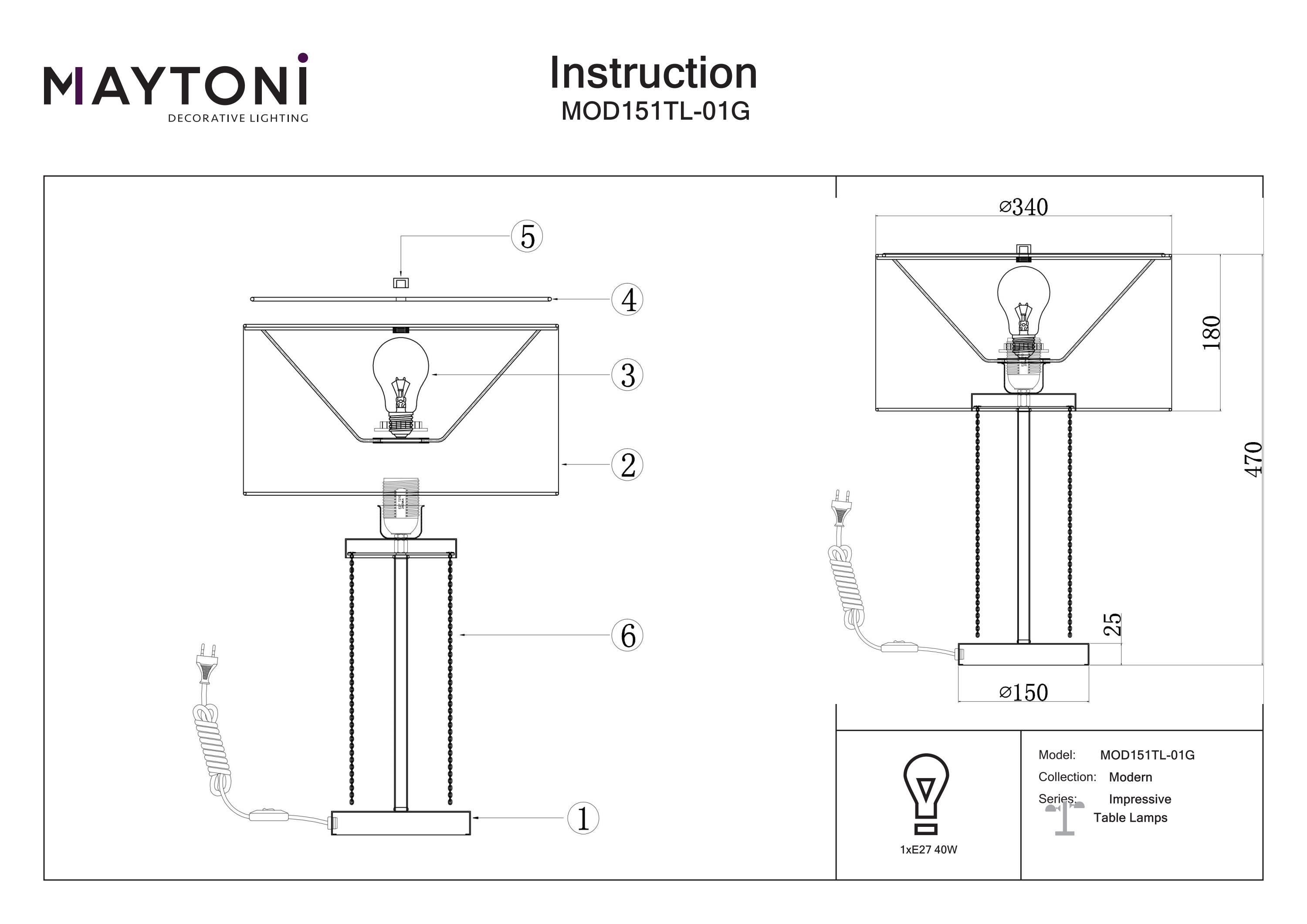 Lampă de masă IMPRESSIVE, Oțel inoxidabil Auriu, 40W, MAYTONI MOD151TL-01G [5]