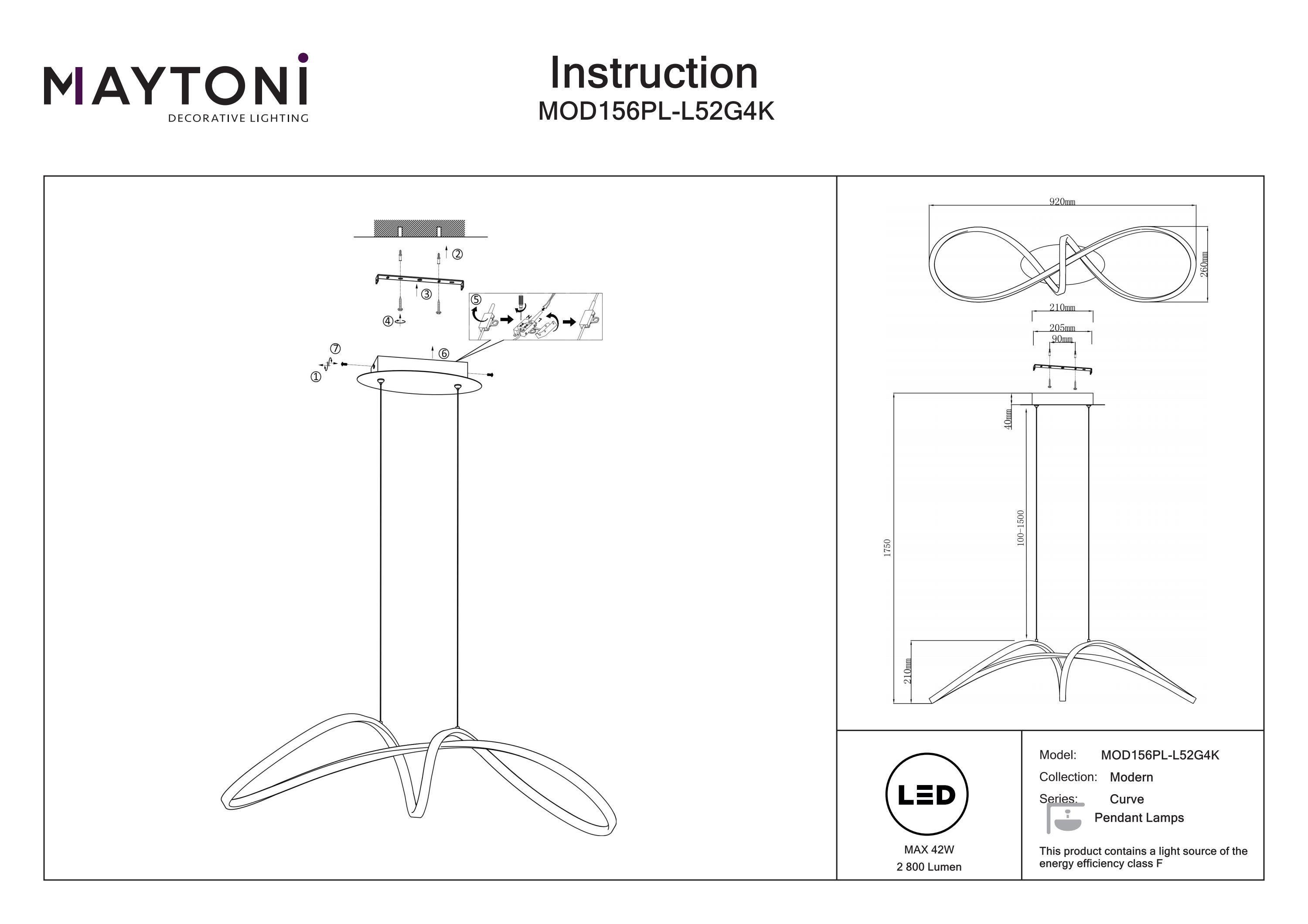 Corp de iluminat suspendat CURVE, Aluminiu Auriu, 42W, MAYTONI MOD156PL-L52G4K [7]