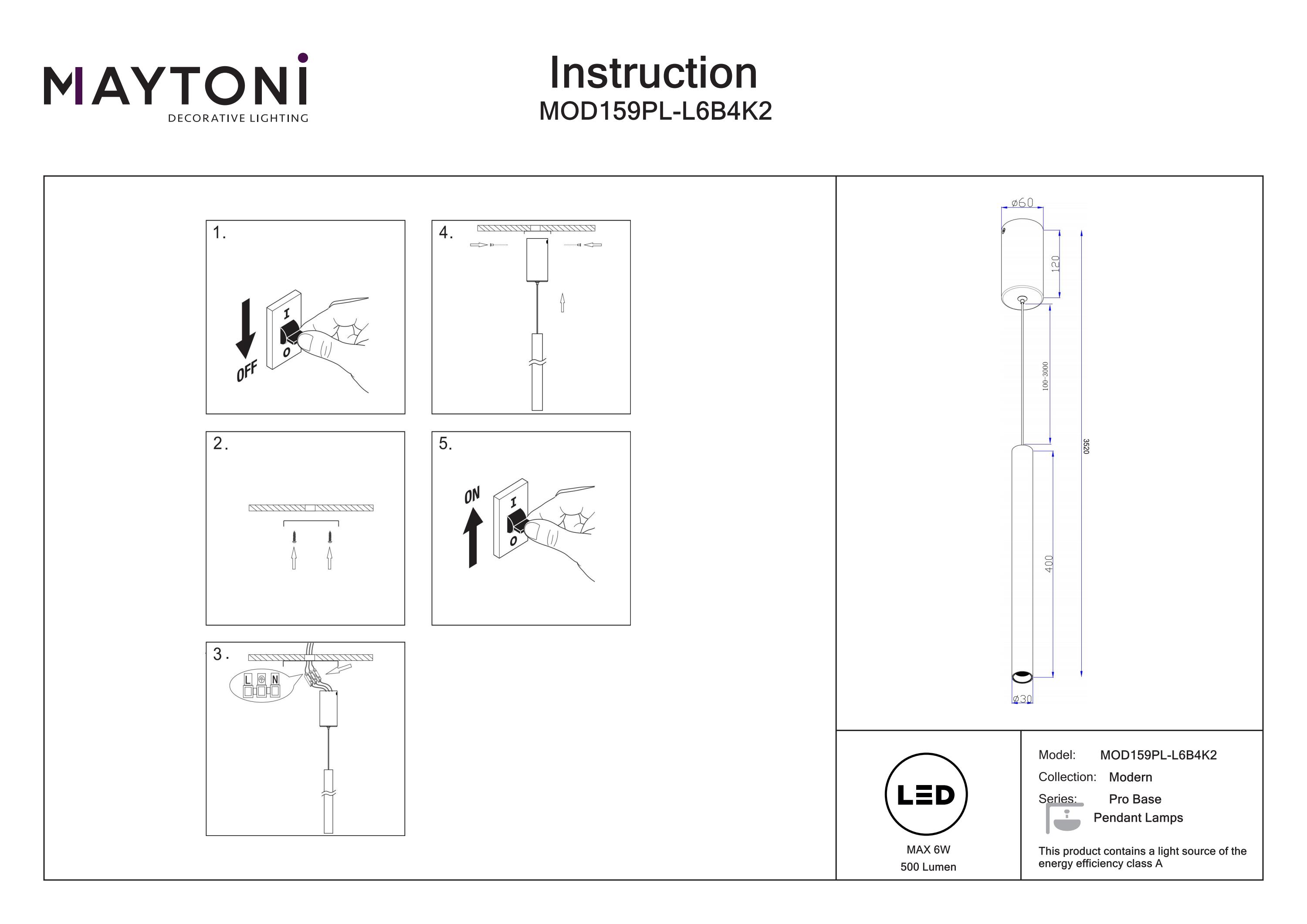 Corp de iluminat suspendat Pro Base, Aluminiu Negru, 6W, MAYTONI MOD159PL-L6B4K2 [3]