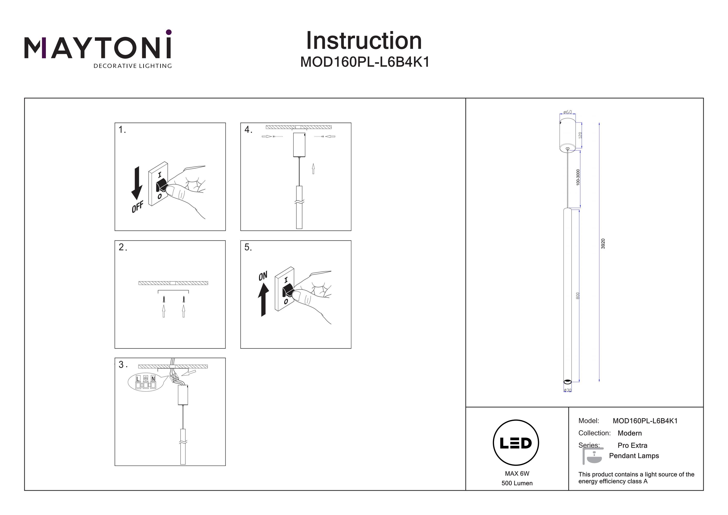 Corp de iluminat suspendat Pro Extra, Aluminiu Negru, 6W, MAYTONI MOD160PL-L6B4K1 [3]