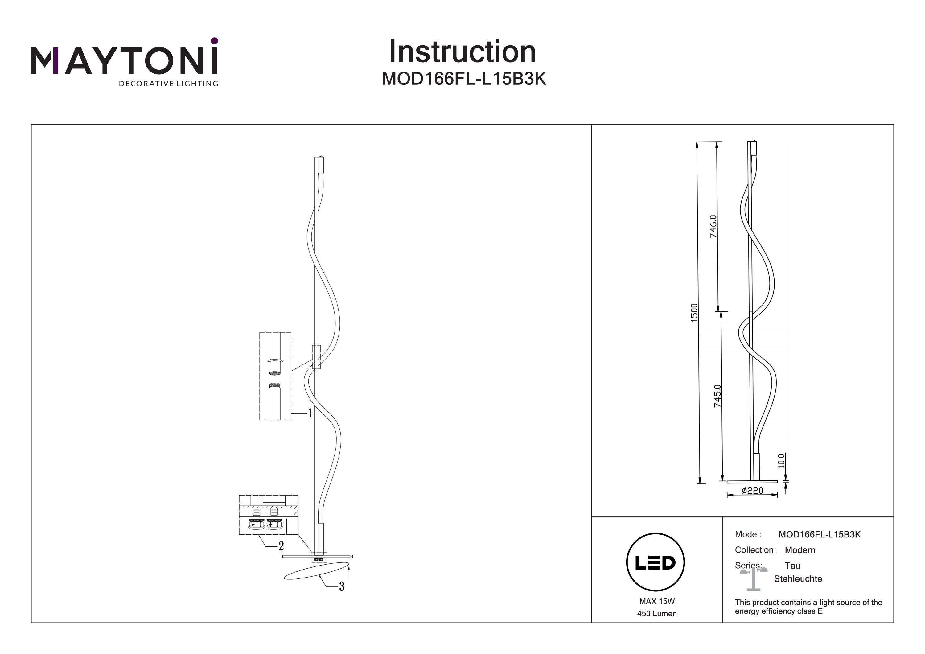 Lampadar Tau, Aluminiu Negru, 15W, MAYTONI MOD166FL-L15B3K [8]