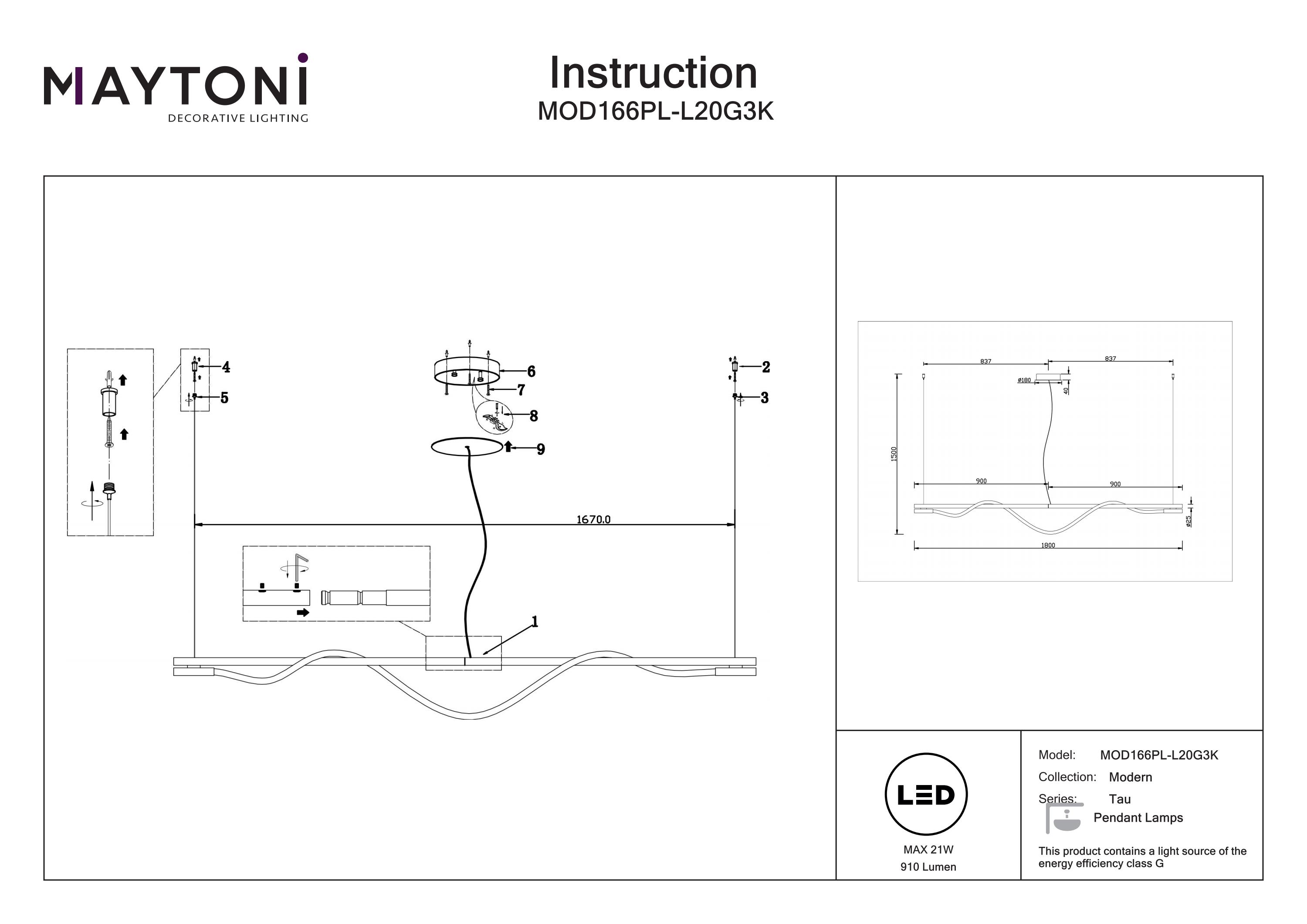Corp de iluminat suspendat Tau, Aluminiu Auriu, 21W, MAYTONI MOD166PL-L20G3K [4]