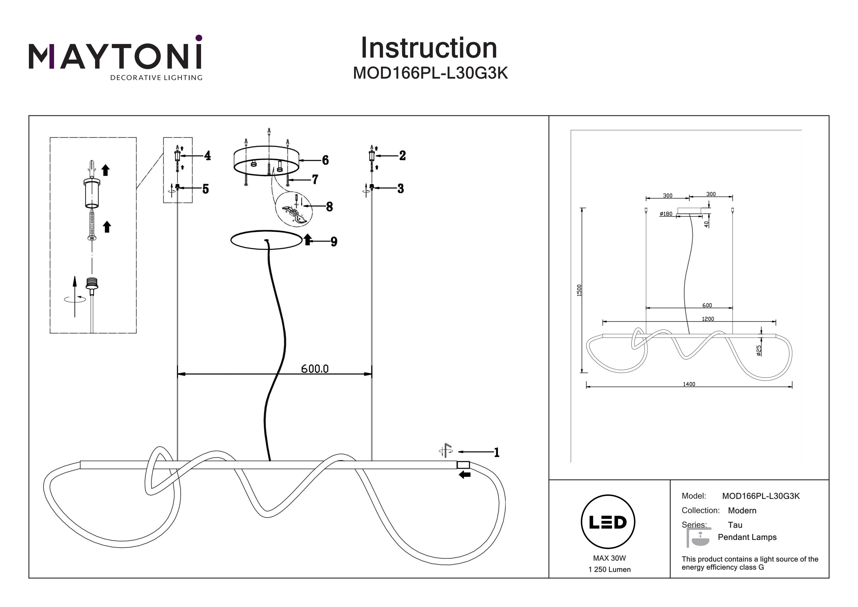 Corp de iluminat suspendat Tau, Aluminiu Auriu, 30W, MAYTONI MOD166PL-L30G3K [8]