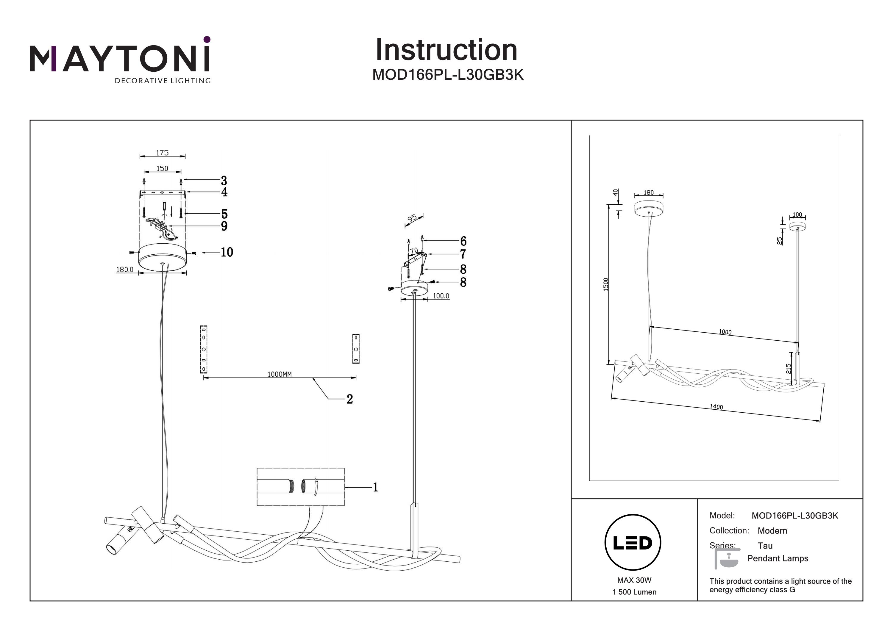 Corp de iluminat suspendat Tau, Aluminiu Negru și auriu, 30W, MAYTONI MOD166PL-L30GB3K [8]
