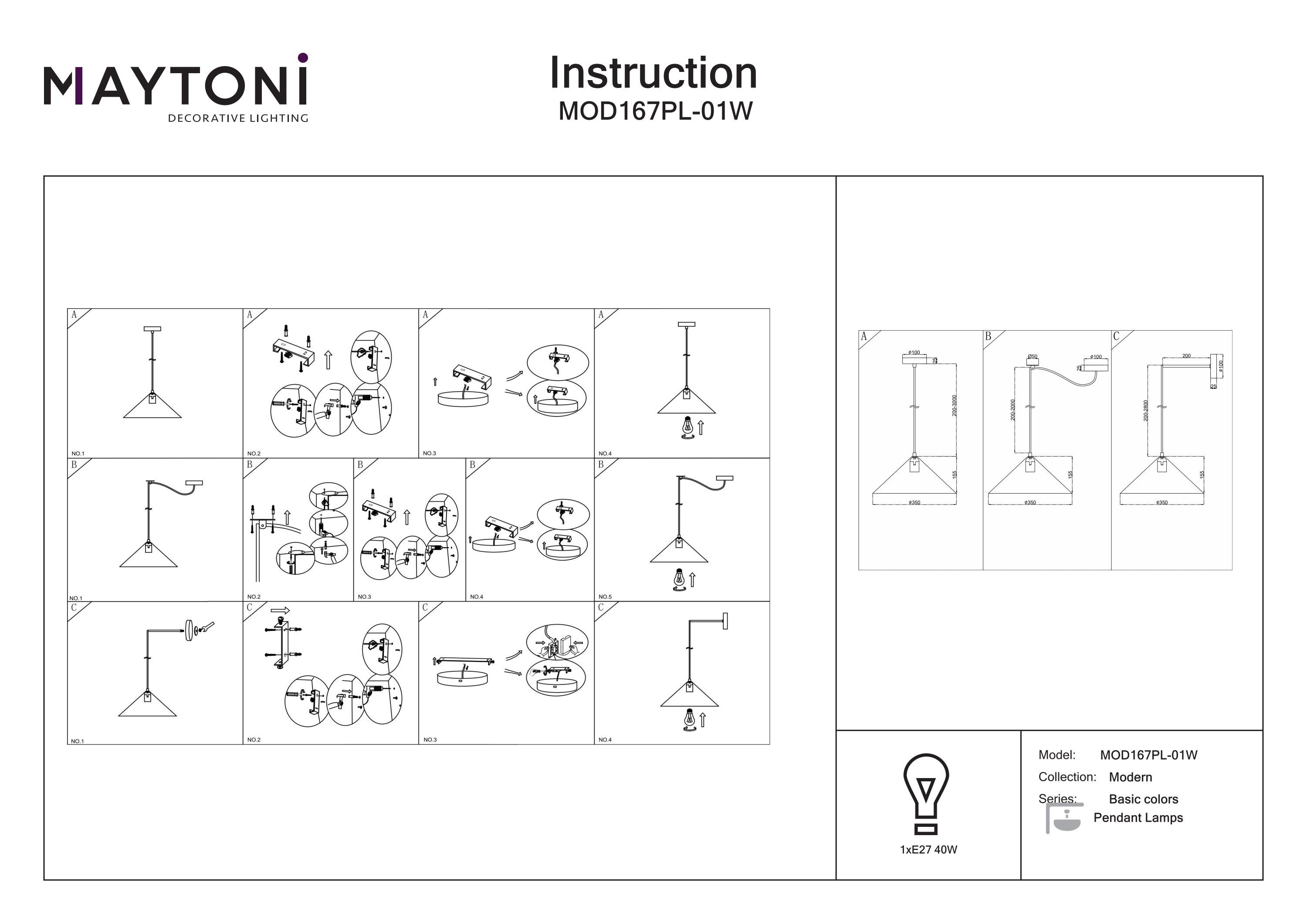 Corp de iluminat suspendat BASIC COLORS, Metal Alb, 40W, MAYTONI MOD167PL-01W [6]