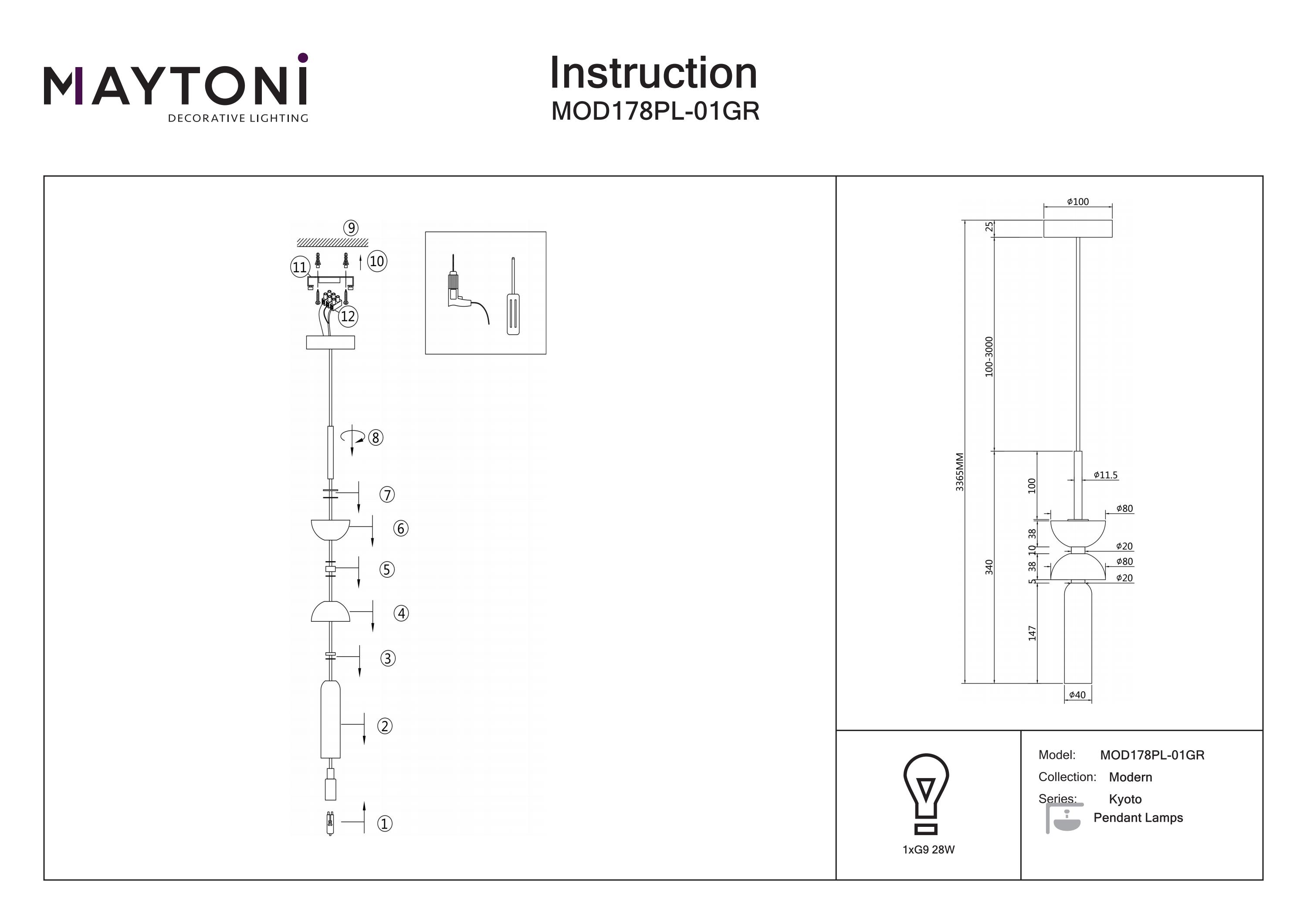 Corp de iluminat suspendat Kyoto, Metal și marmură Auriu și gri, 28W, MAYTONI MOD178PL-01GR [6]