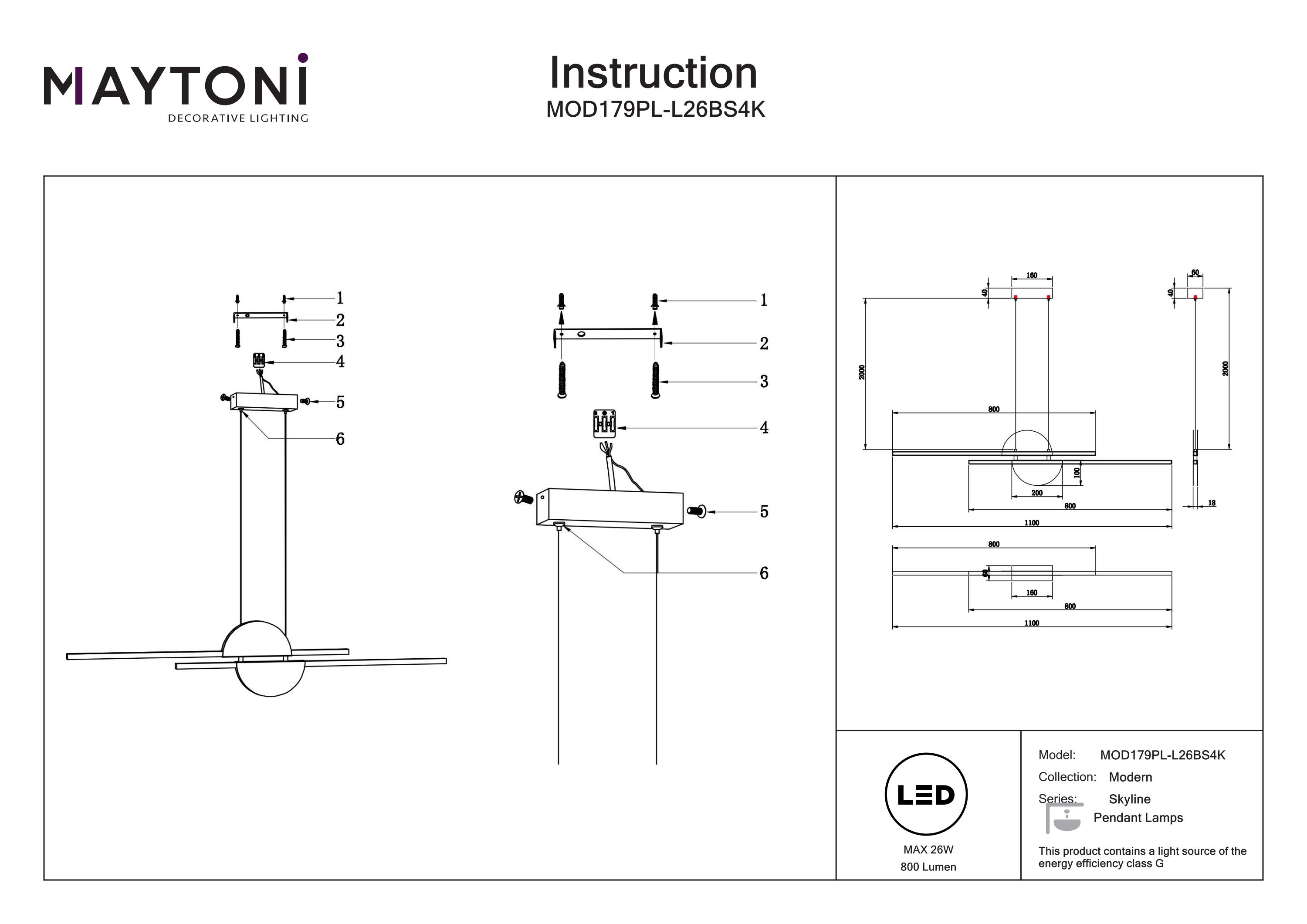Corp de iluminat suspendat Skyline, Aluminiu Negru, 26W, MAYTONI MOD179PL-L26BS4K [6]