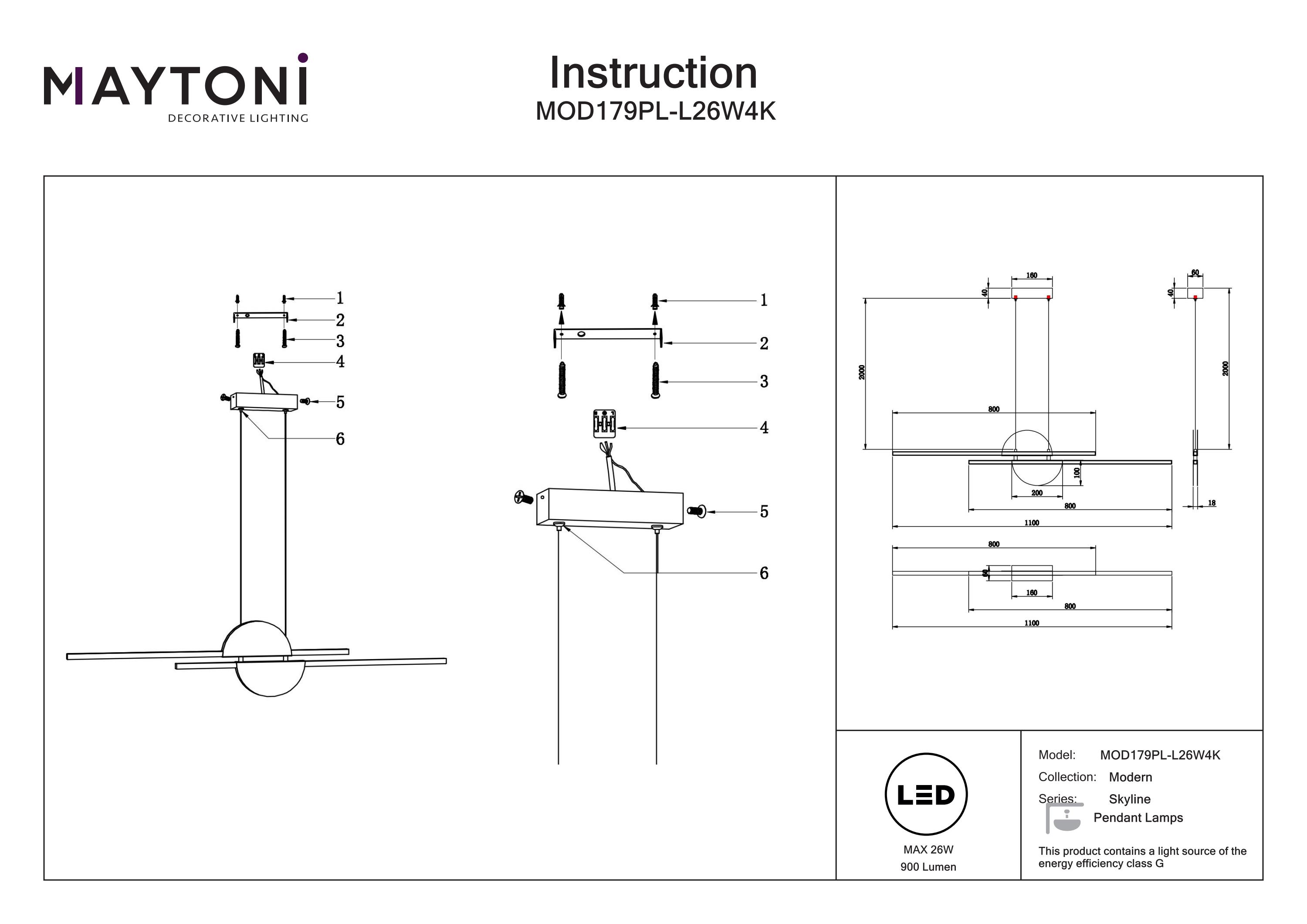Corp de iluminat suspendat Skyline, Aluminiu Negru, 26W, MAYTONI MOD179PL-L26W4K [6]