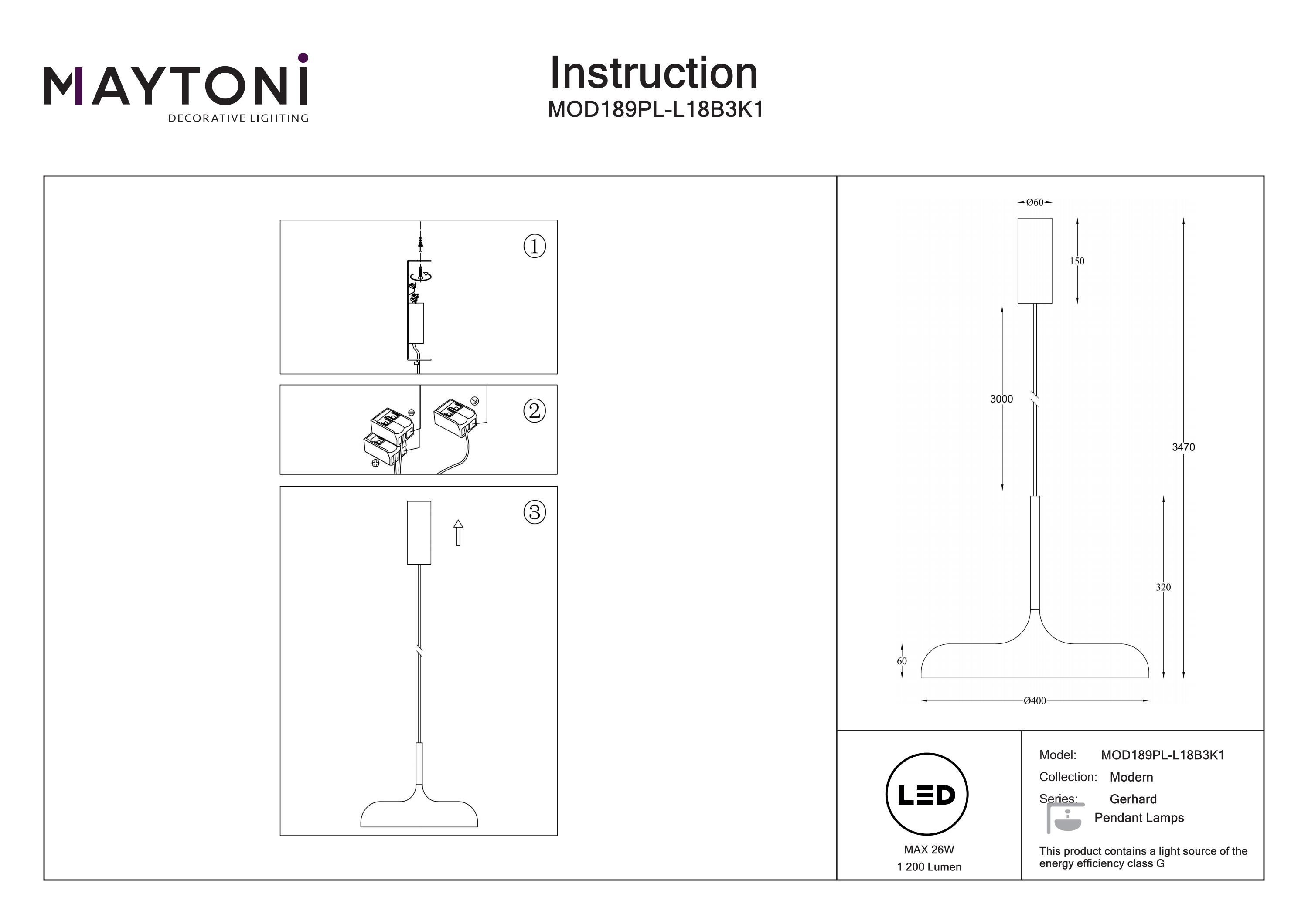 Corp de iluminat suspendat Gerhard, Metal Negru, 26W, MAYTONI MOD189PL-L18B3K1 [7]