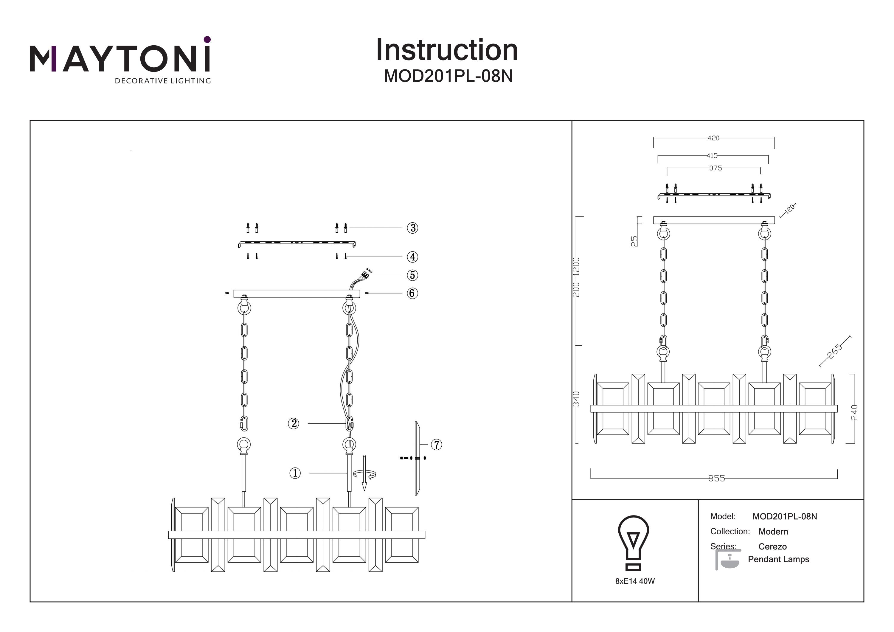 Corp de iluminat suspendat Cerezo, Metal Crom, 40W, MAYTONI MOD201PL-08N [2]
