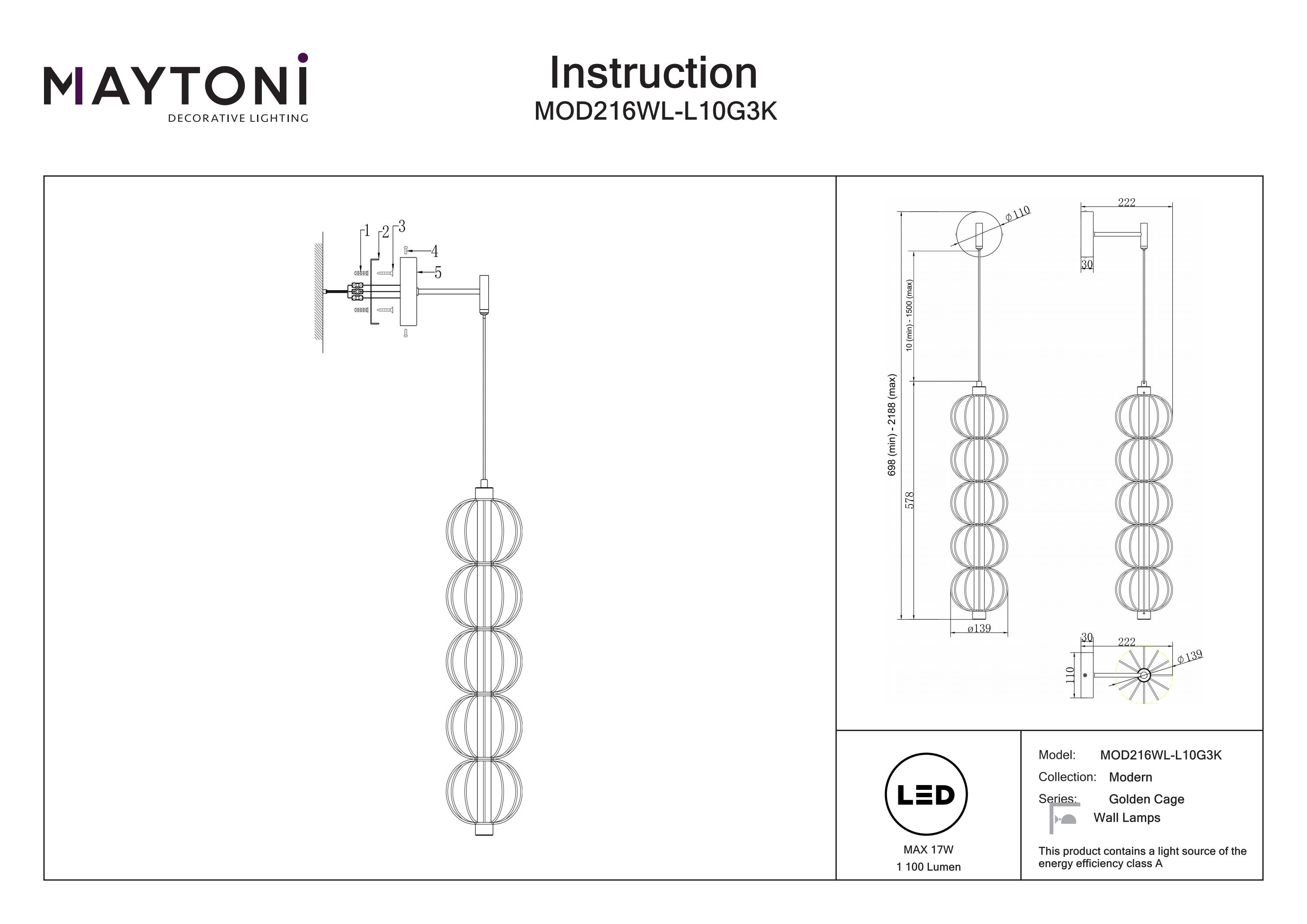 Aplică de perete Golden Cage, Metal Auriu, 17W, MAYTONI MOD216WL-L10G3K [7]