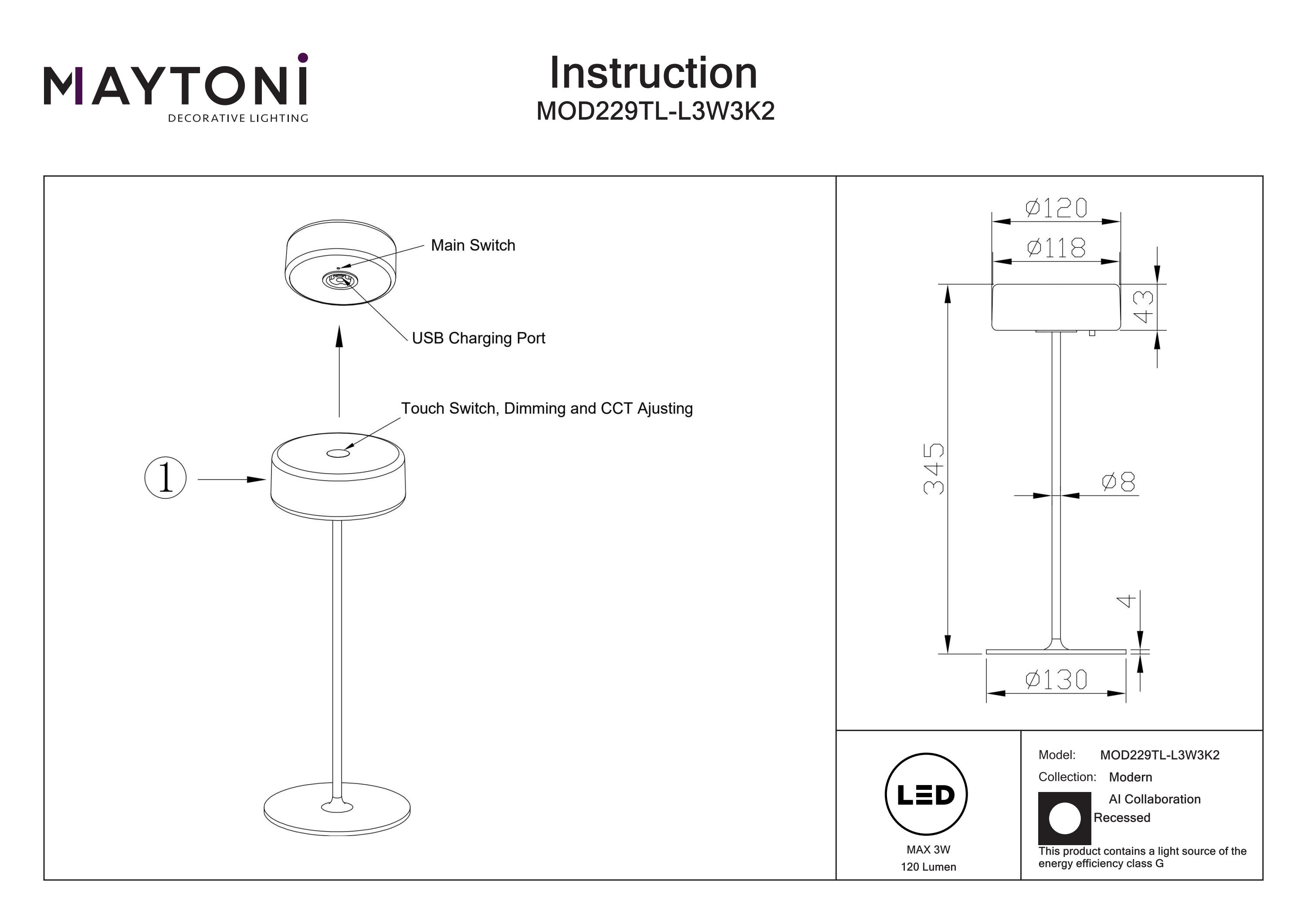 Corp de iluminat reîncărcabil Colaborare AI, Aluminiu Alb, 3W, MAYTONI MOD229TL-L3W3K2 [7]