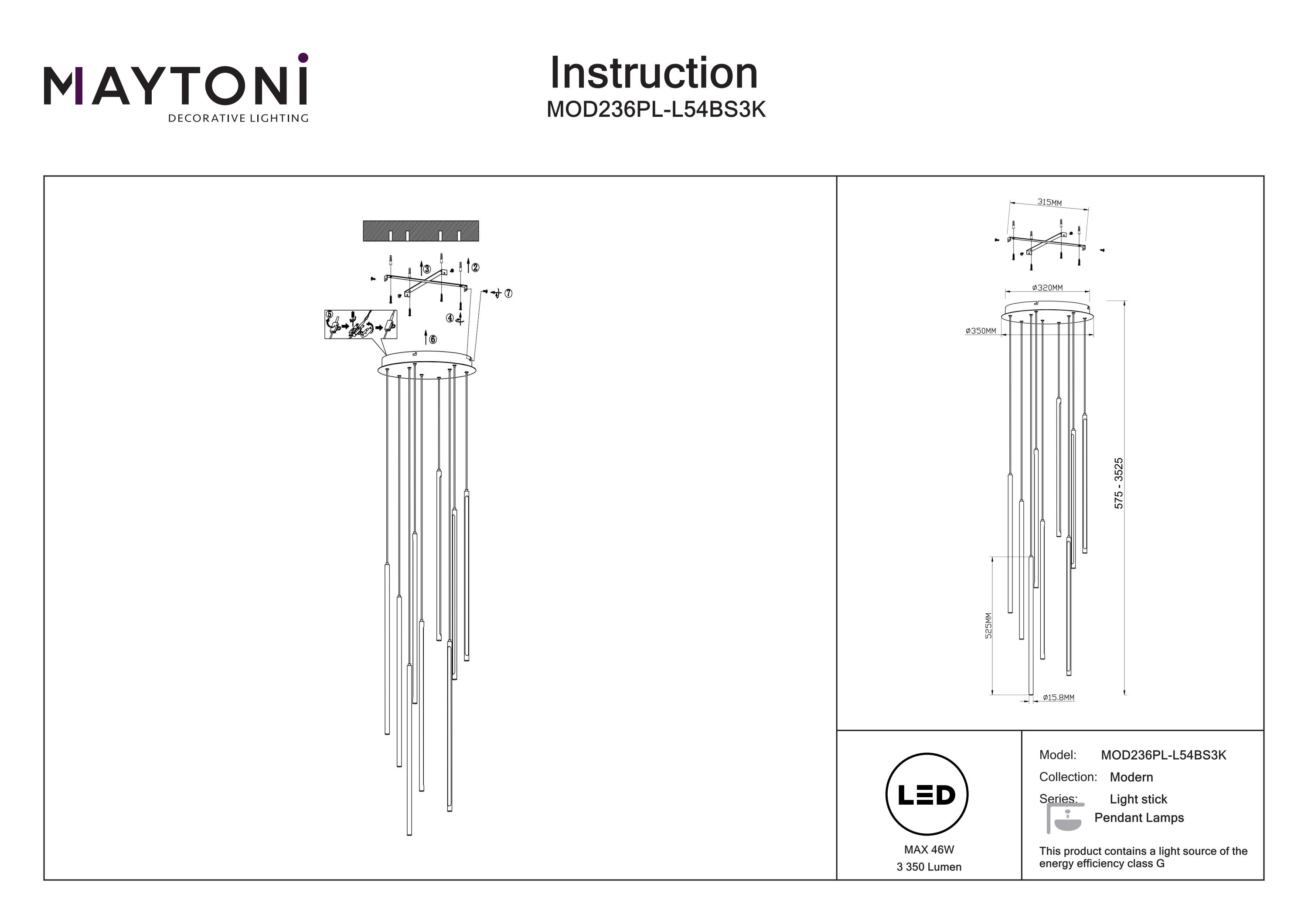 Corp de iluminat suspendat LIGHT STICK, Aluminiu Alamă, 46W, MAYTONI MOD236PL-L54BS3K [5]