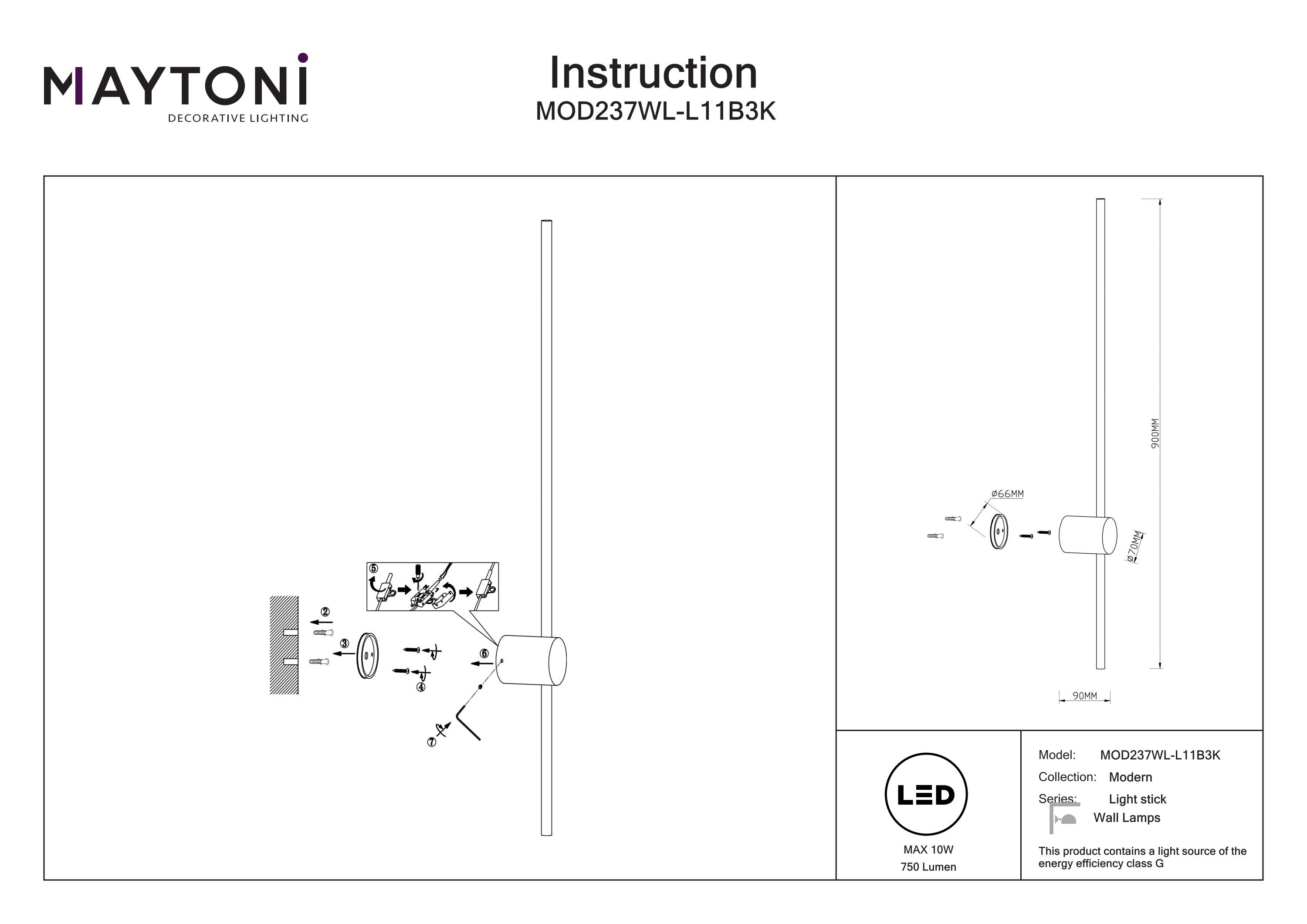Aplică de perete LIGHT STICK, Aluminiu Negru, 10W, MAYTONI MOD237WL-L11B3K [3]