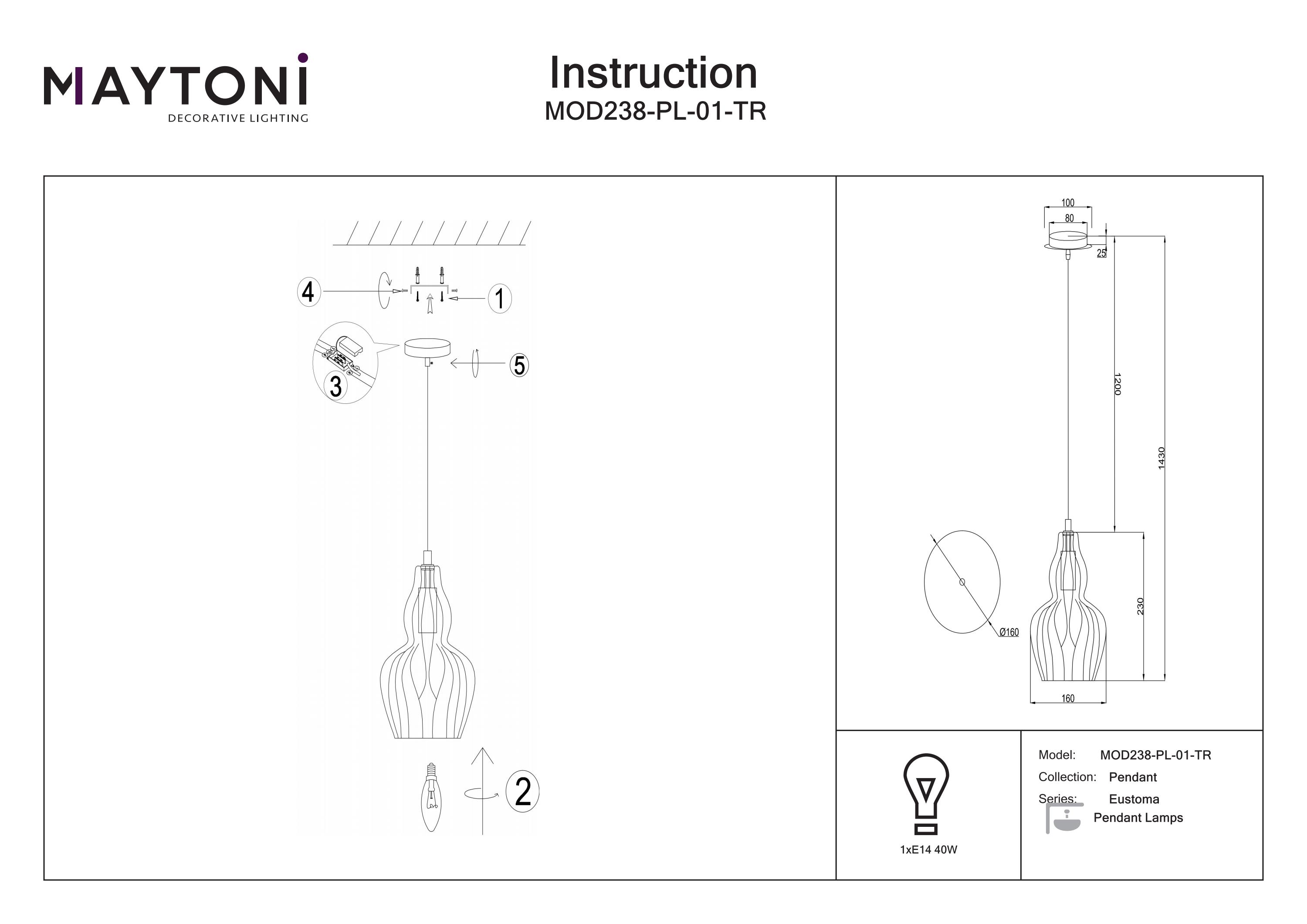 Corp de iluminat suspendat Eustoma, Metal Nichel, 40W, MAYTONI MOD238-PL-01-TR [2]