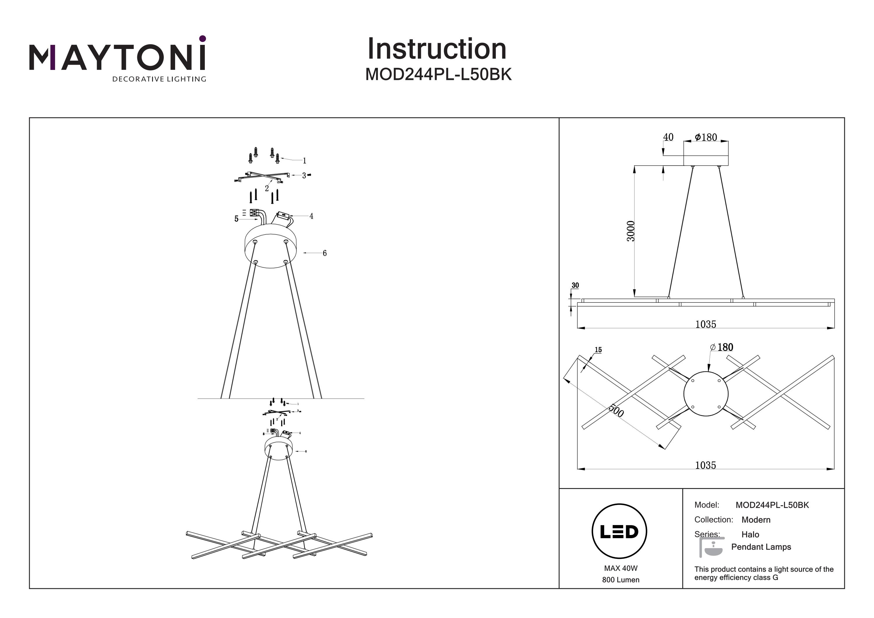 Corp de iluminat suspendat Halo, Aluminiu Negru, 40W, MAYTONI MOD244PL-L50BK [3]