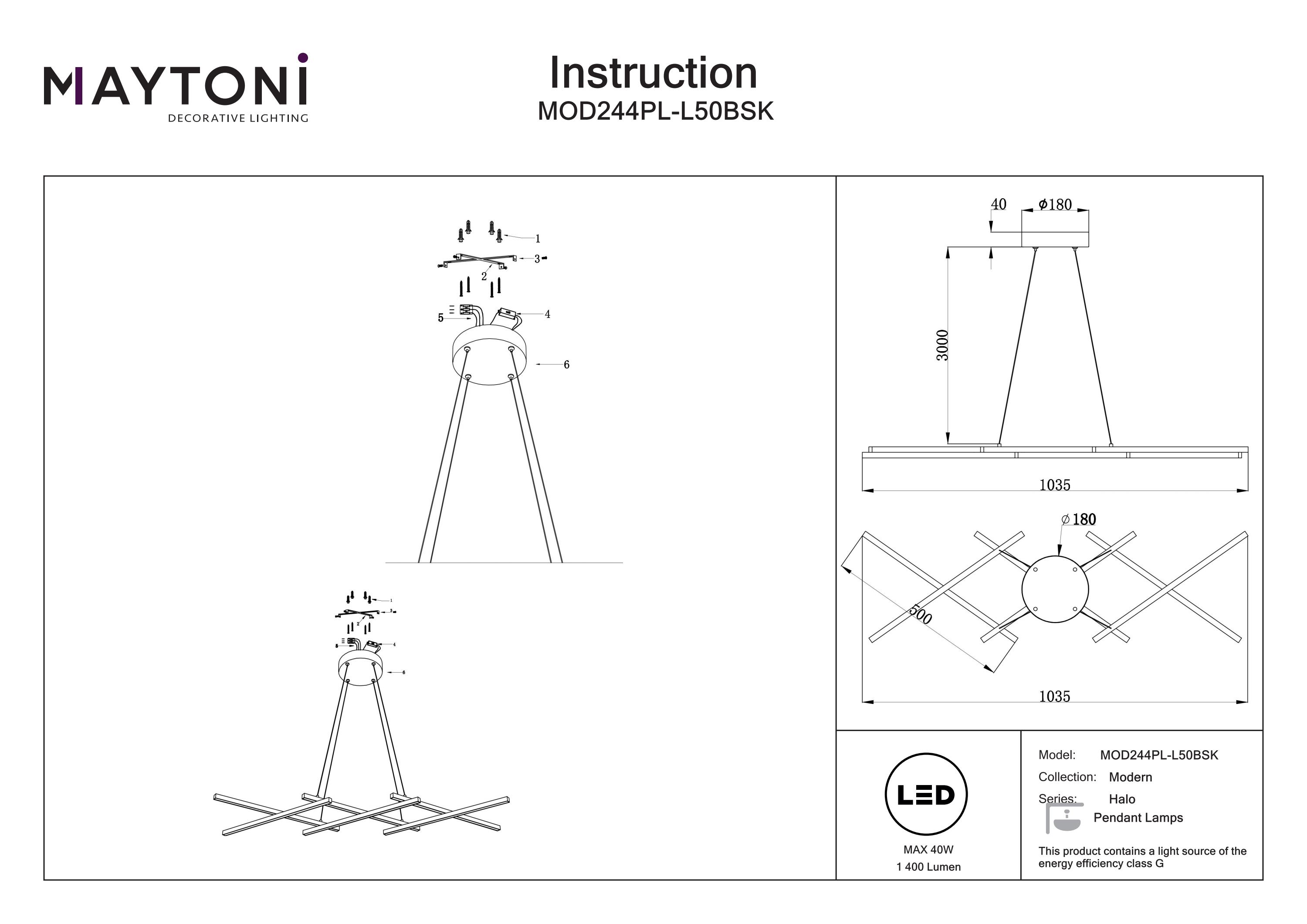 Corp de iluminat suspendat Halo, Aluminiu Alamă, 40W, MAYTONI MOD244PL-L50BSK [3]