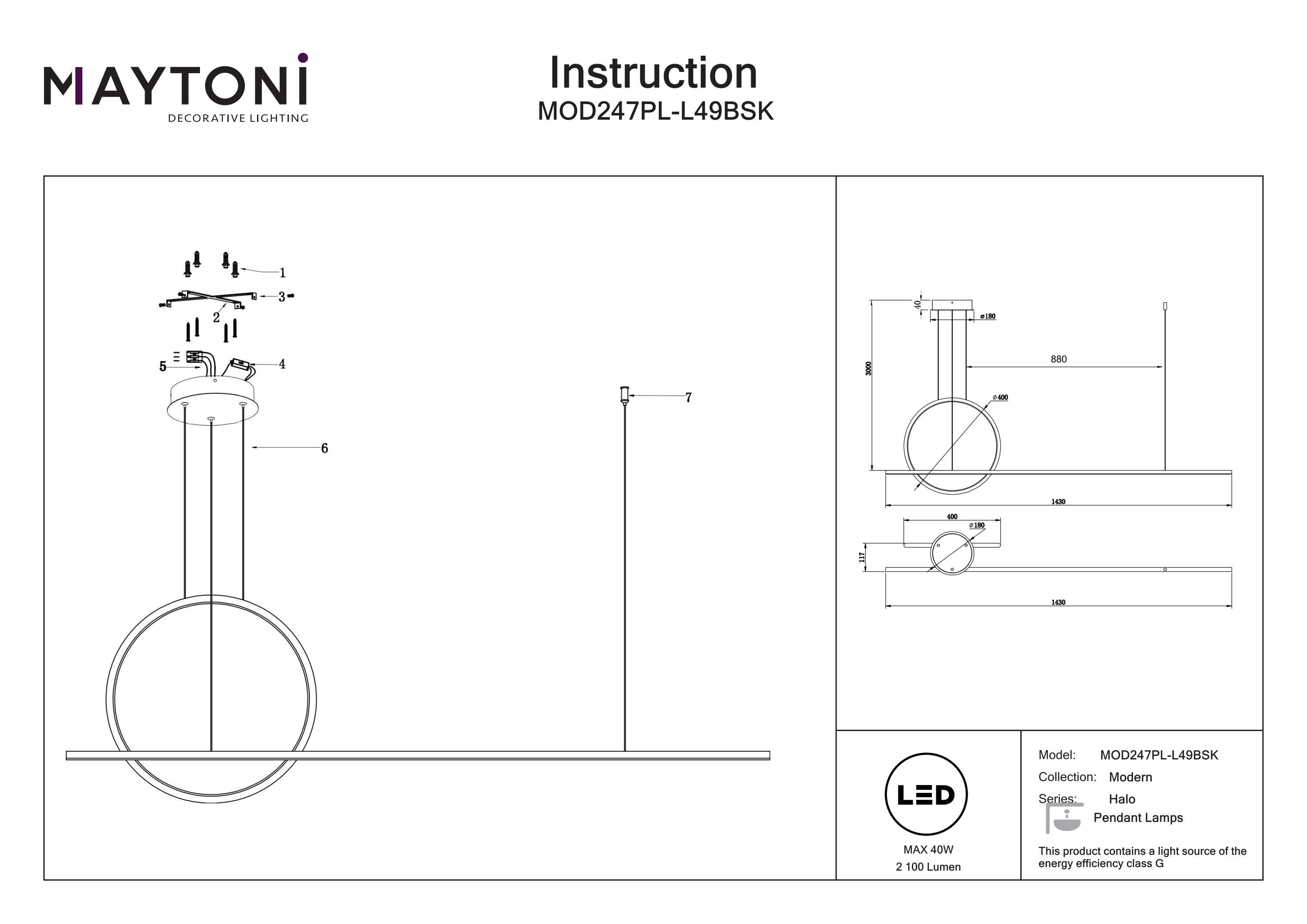 Corp de iluminat suspendat Halo, Aluminiu Alamă, 40W, MAYTONI MOD247PL-L49BSK [3]