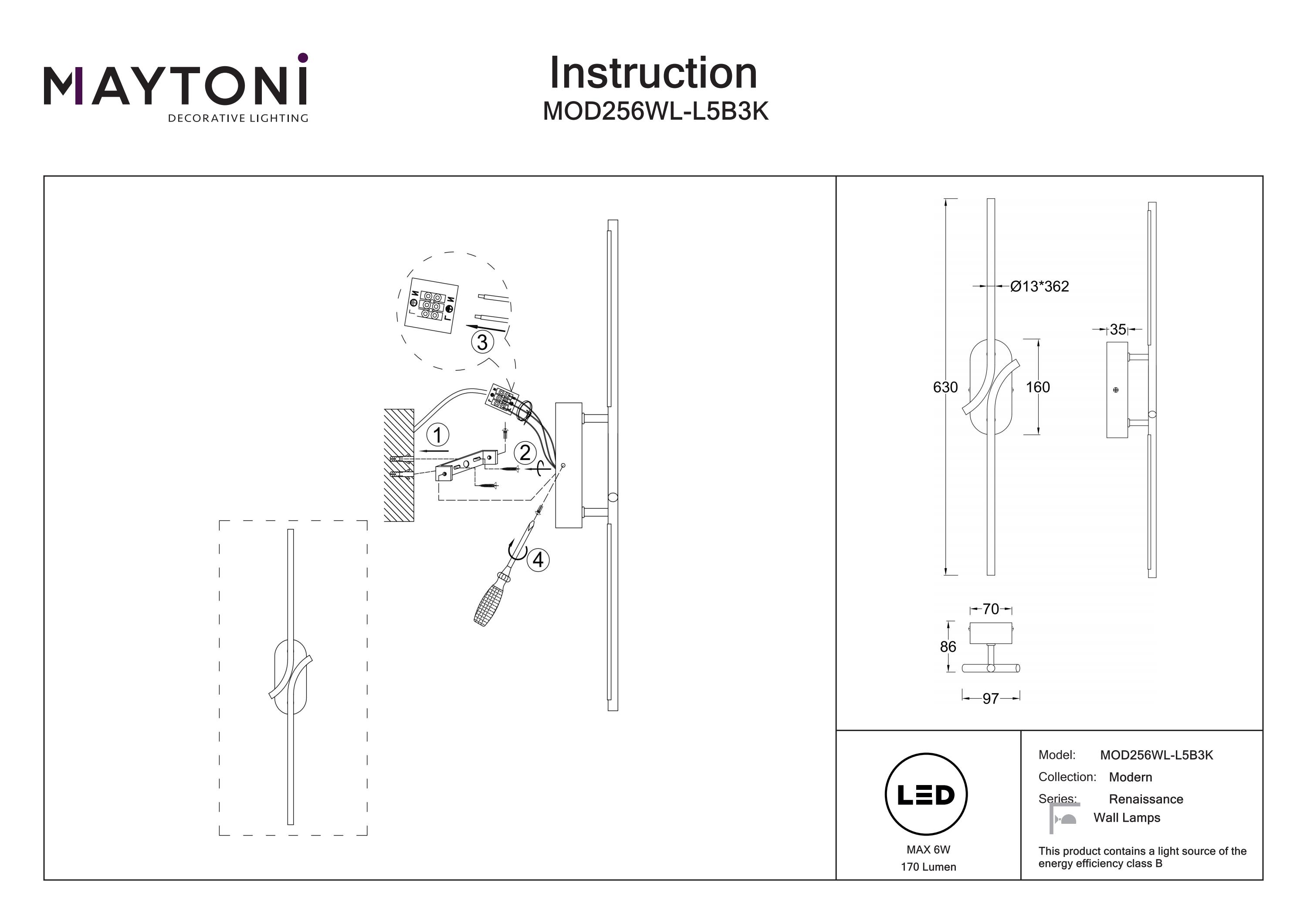Aplică de perete RENAISSANCE, Metal Negru, 7W, MAYTONI MOD256WL-L5B3K [7]