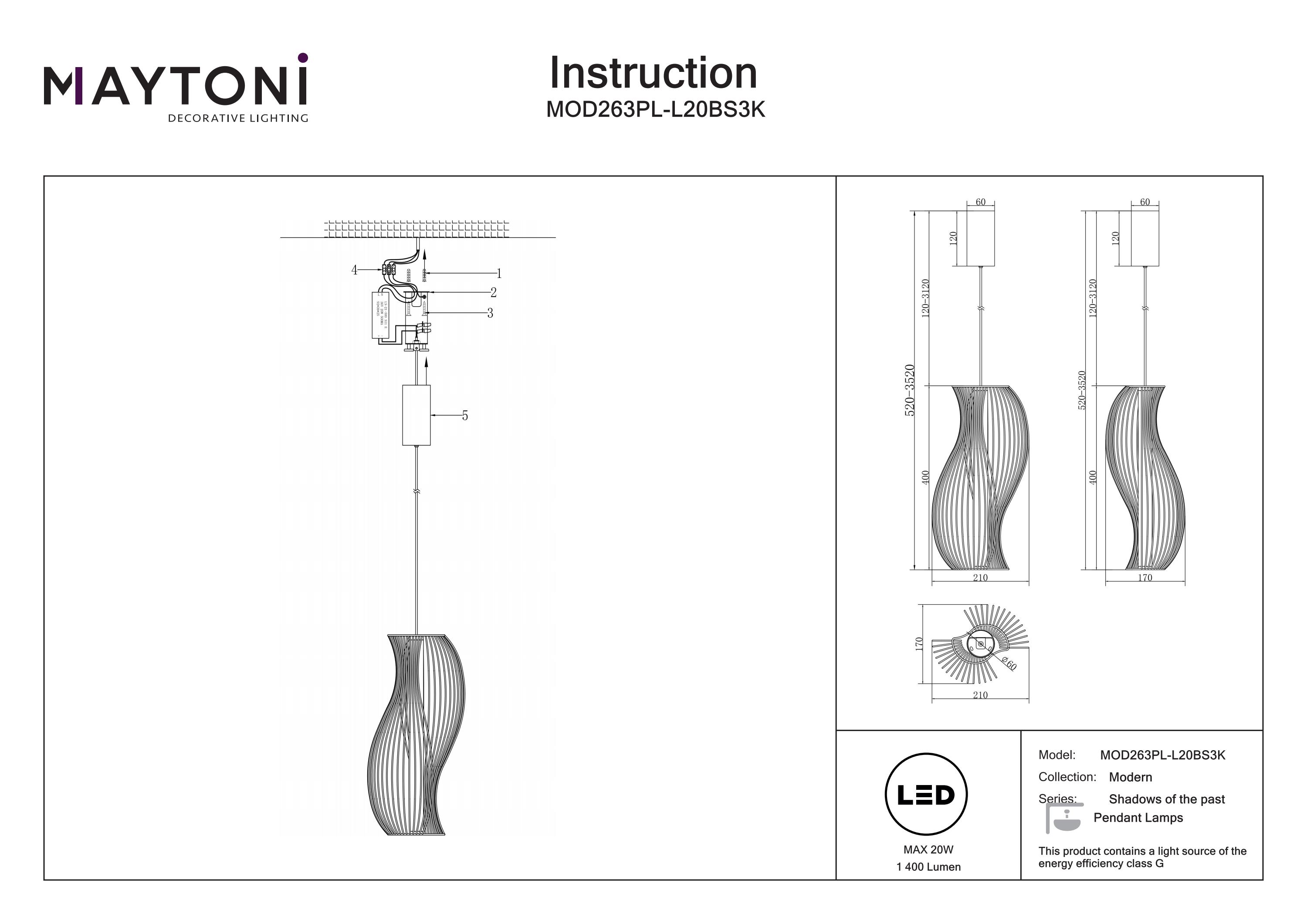 Corp de iluminat suspendat SHADOWS OF THE PAST, Metal Alamă, 20W, MAYTONI MOD263PL-L20BS3K [7]