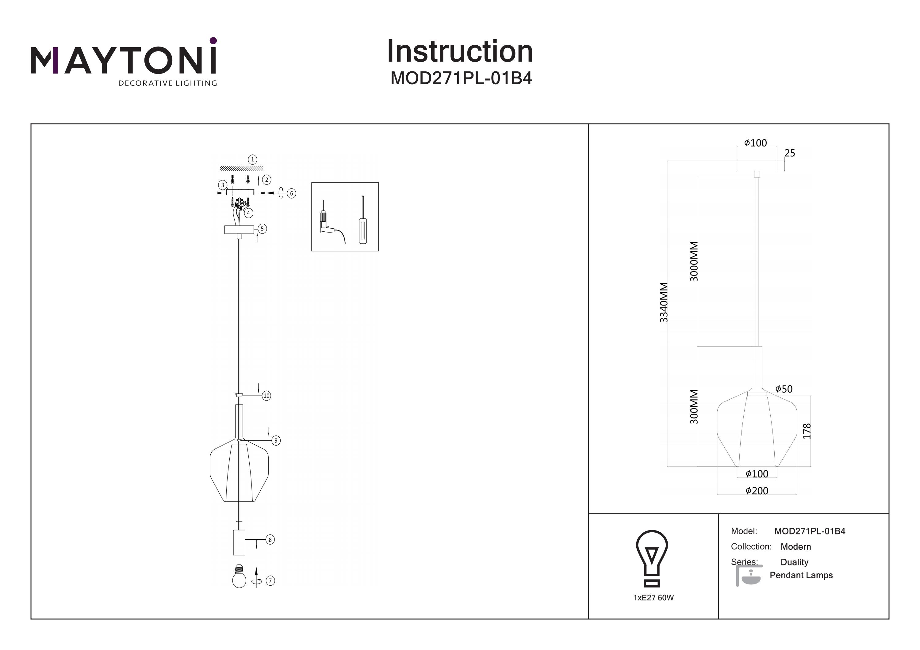 Corp de iluminat suspendat DUALITY, Metal Negru, 60W, MAYTONI MOD271PL-01B4 [6]