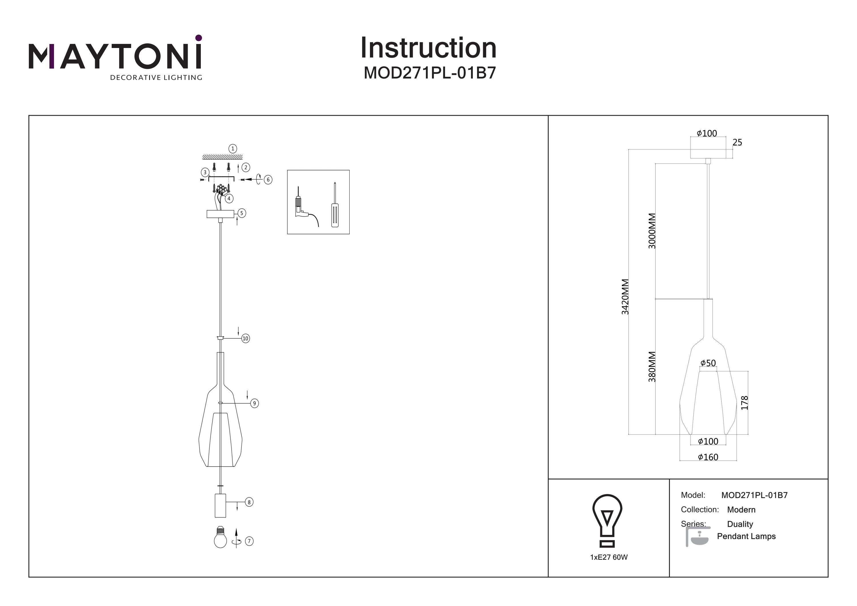 Corp de iluminat suspendat DUALITY, Metal Negru, 60W, MAYTONI MOD271PL-01B7 [6]