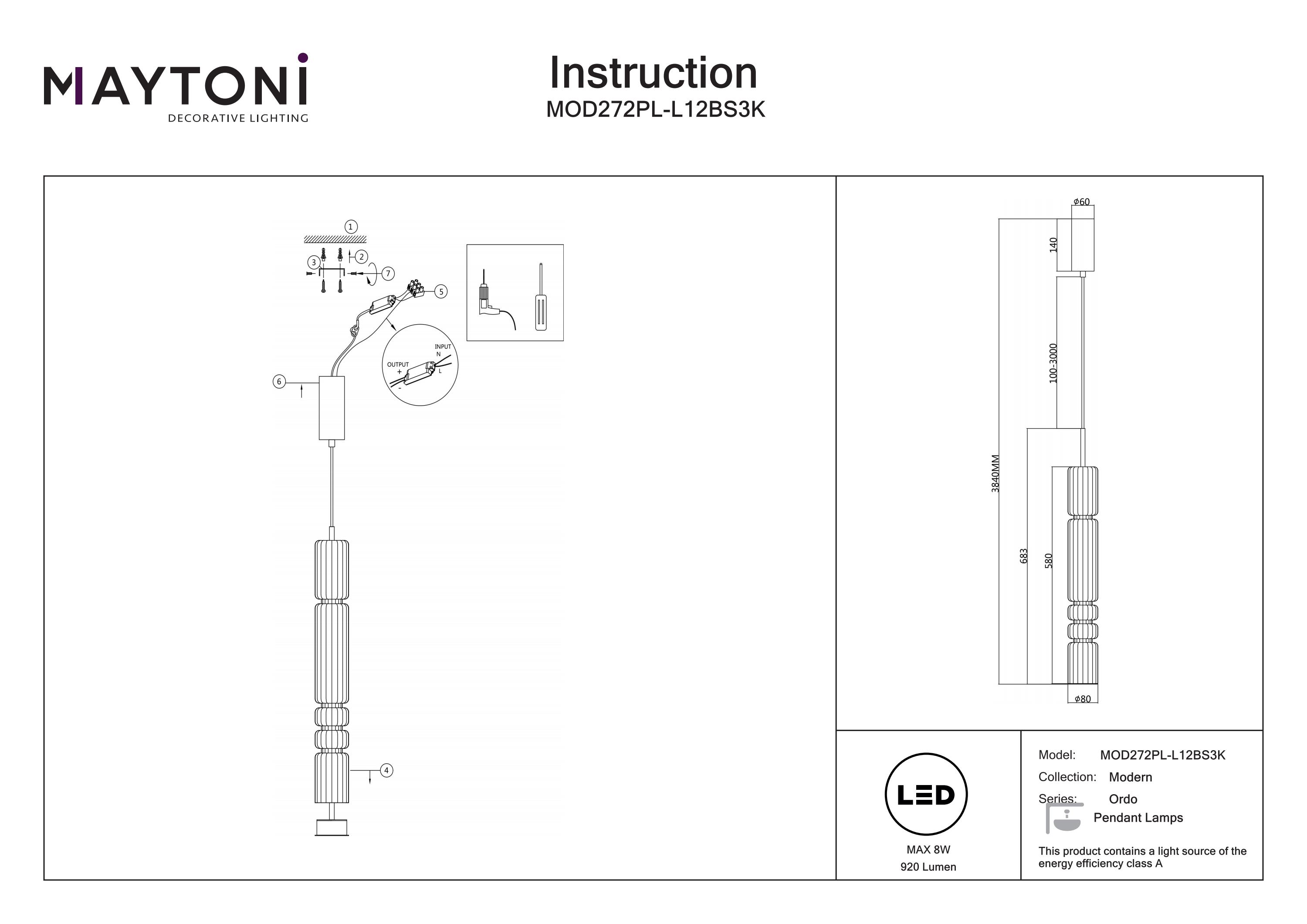 Corp de iluminat suspendat ORDO, Metal Negru, 8W, MAYTONI MOD272PL-L12BS3K [7]
