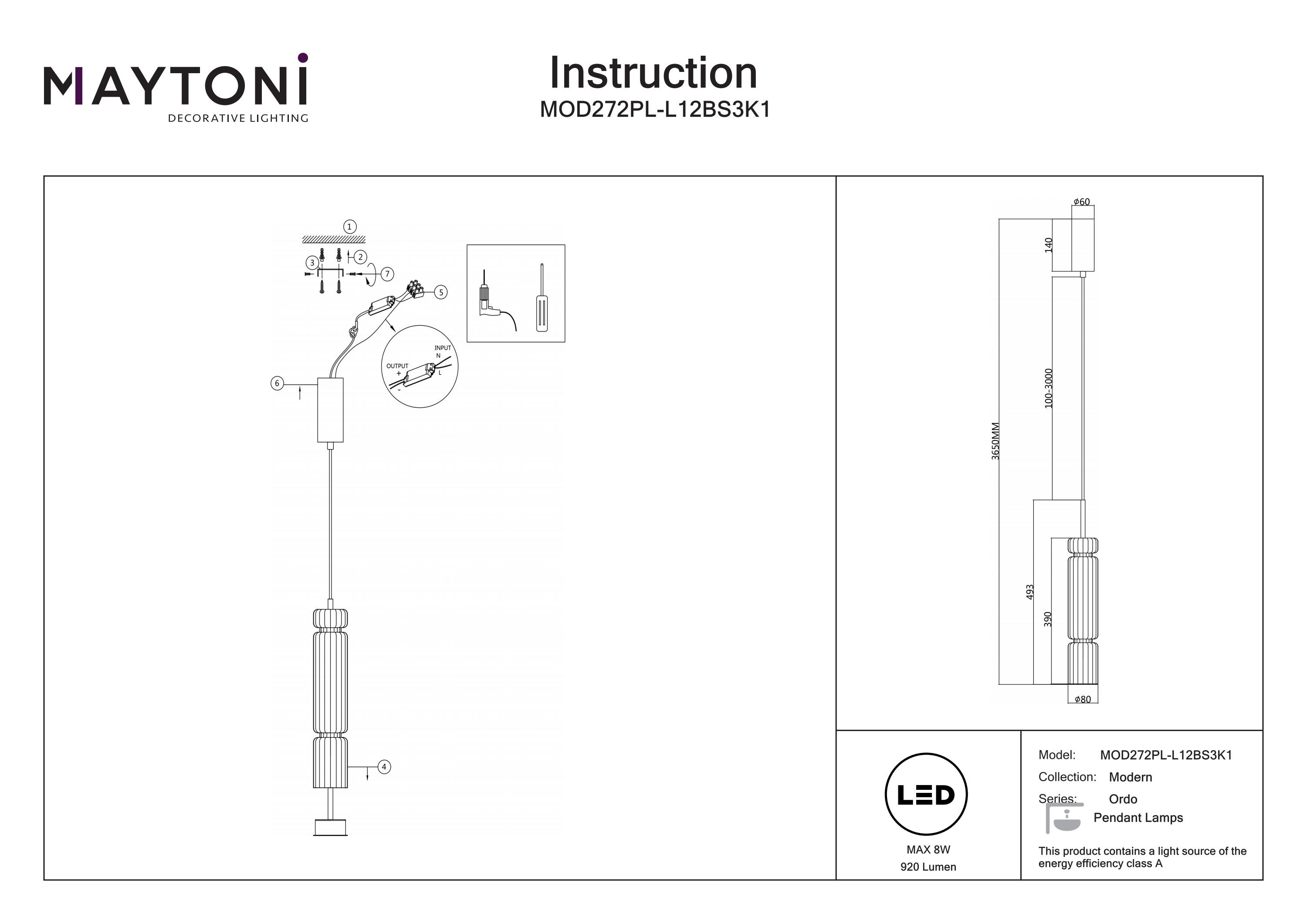 Corp de iluminat suspendat ORDO, Metal Negru, 8W, MAYTONI MOD272PL-L12BS3K1 [7]