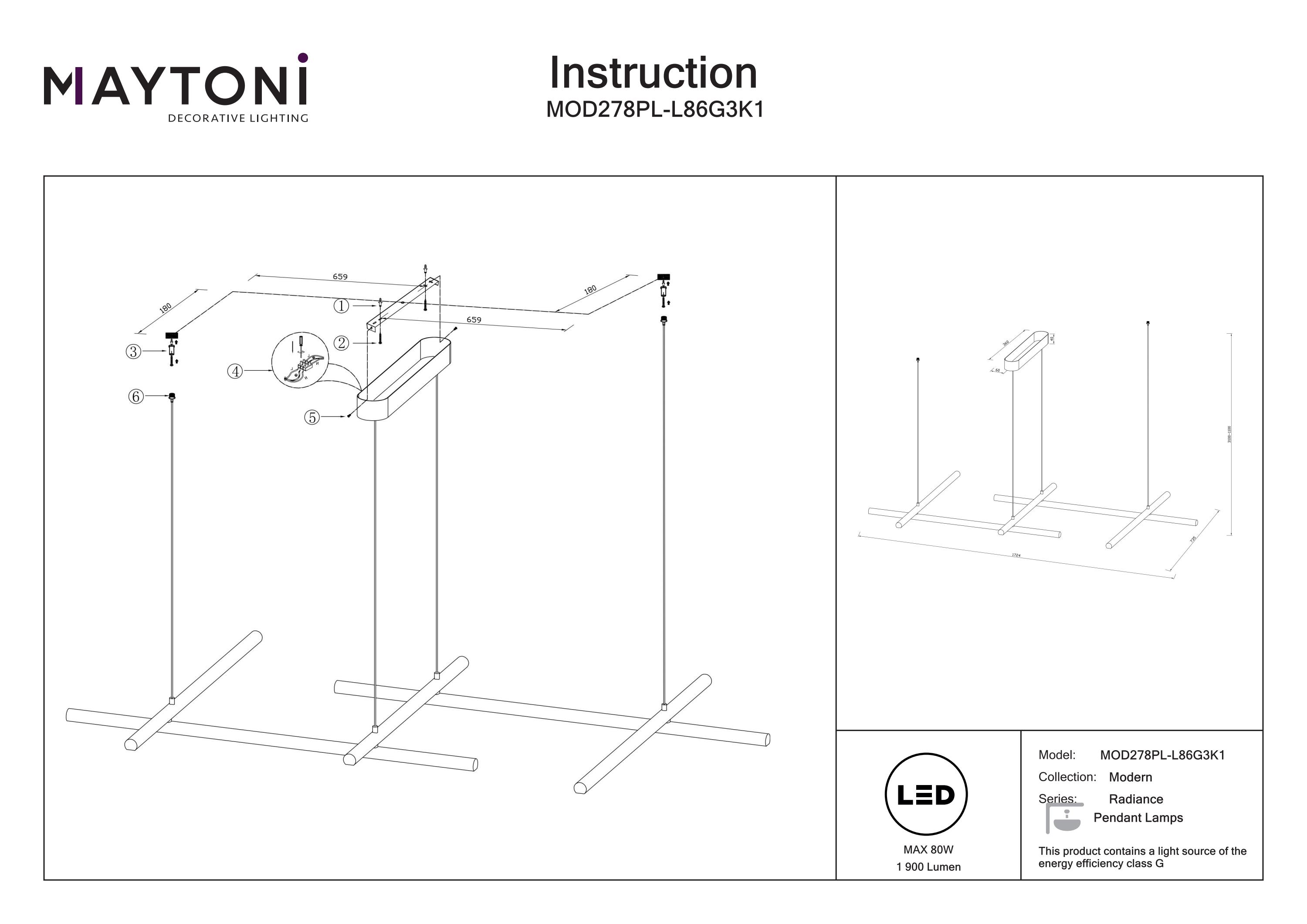 Corp de iluminat suspendat RADIANCE, Aluminiu Auriu, 80W, MAYTONI MOD278PL-L86G3K1 [5]