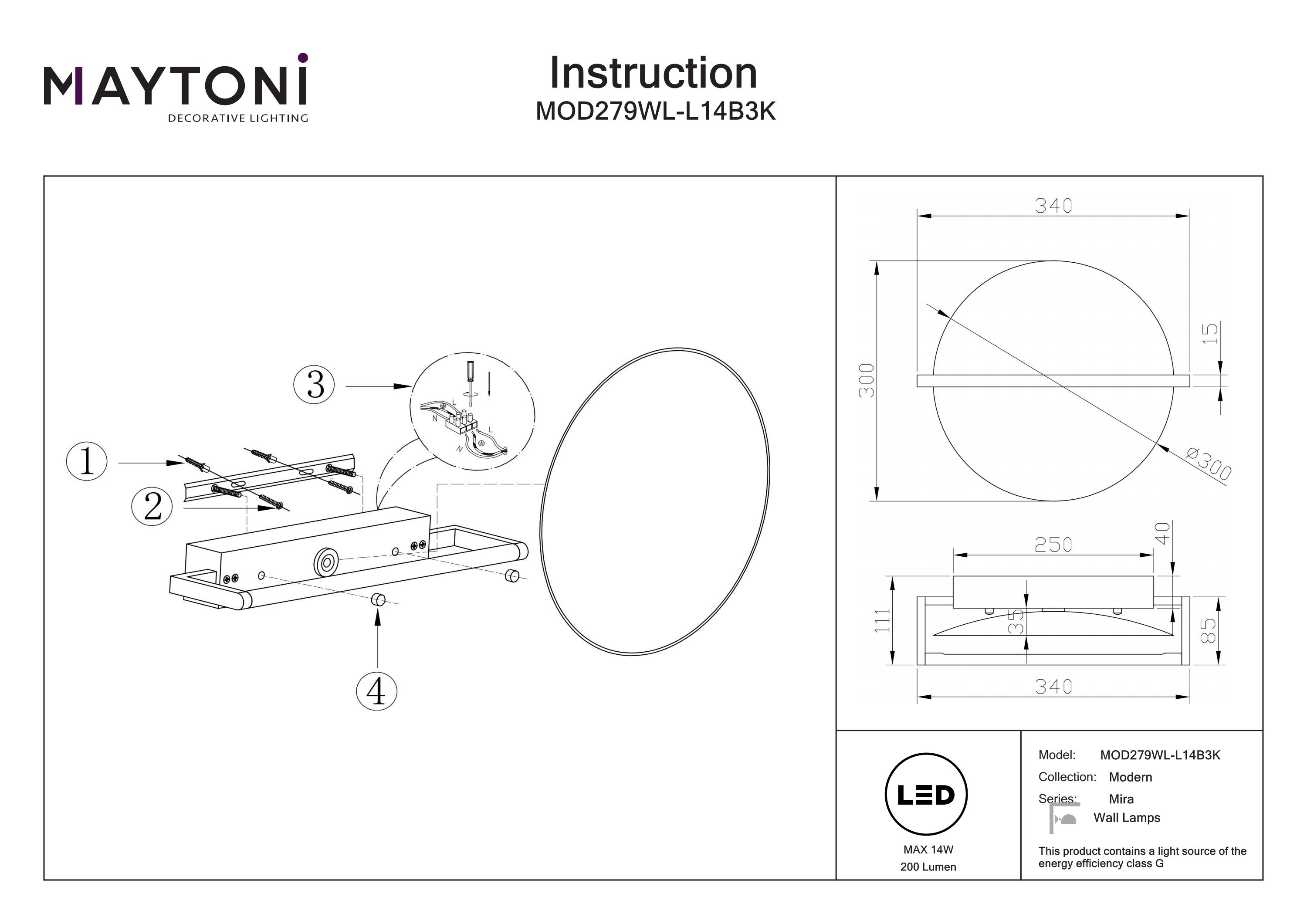 Aplică de perete Mira, Aluminiu Negru, 14W, MAYTONI MOD279WL-L14B3K [7]