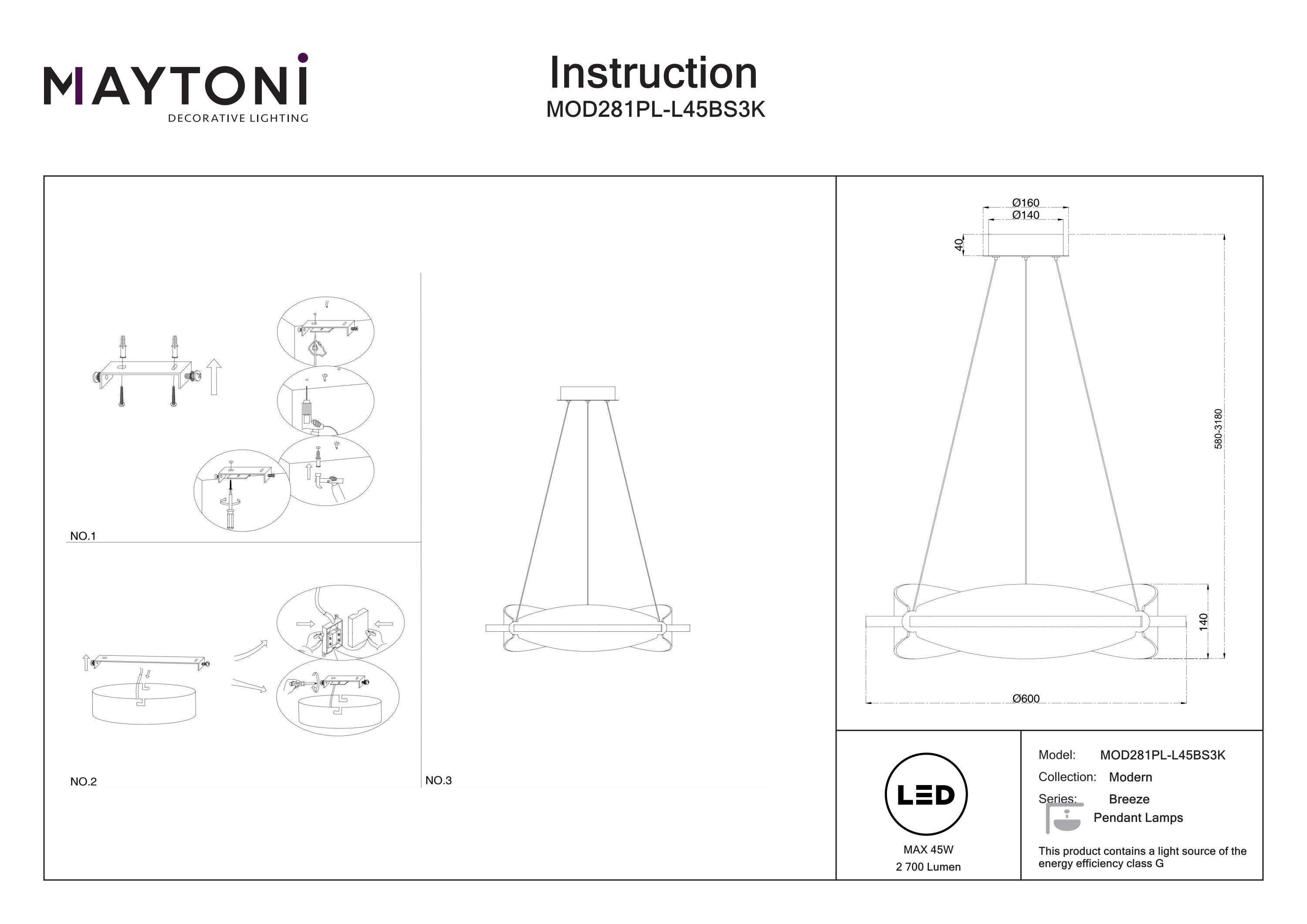Corp de iluminat suspendat Breeze, Aluminiu Alamă, 45W, MAYTONI MOD281PL-L45BS3K [3]