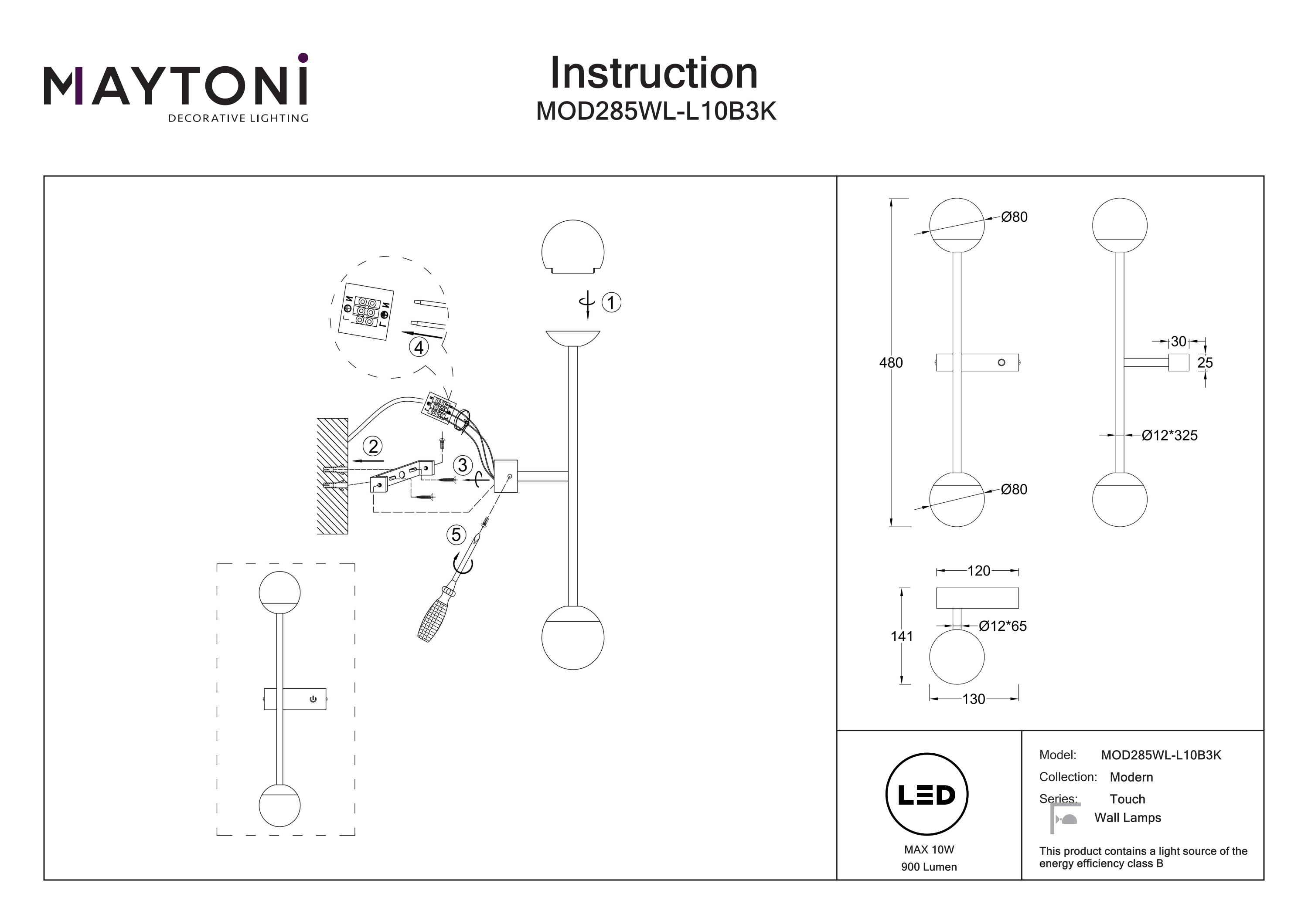 Aplică de perete Touch, Metal Negru, 13W, MAYTONI MOD285WL-L10B3K [7]