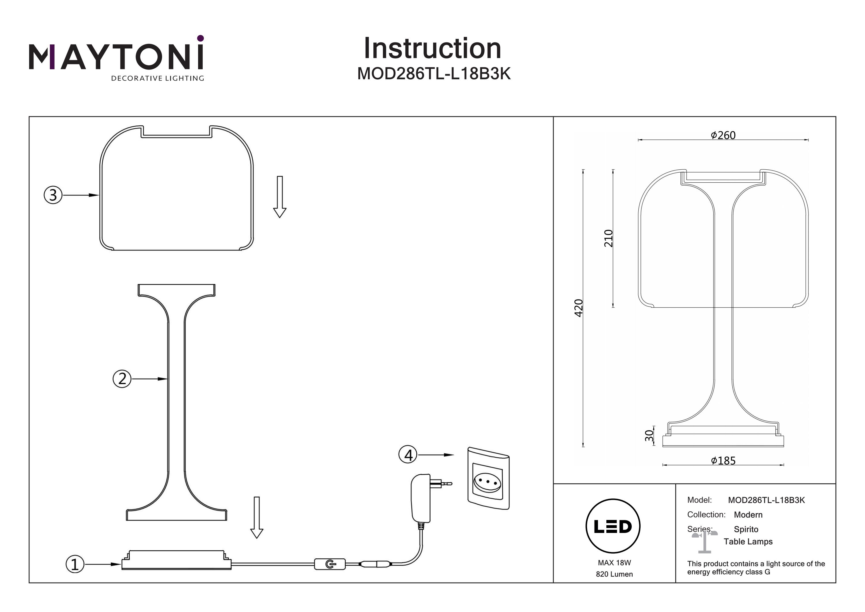 Lampă de masă Spirito, Metal și sticlă Negru, 18W, MAYTONI MOD286TL-L18B3K [6]