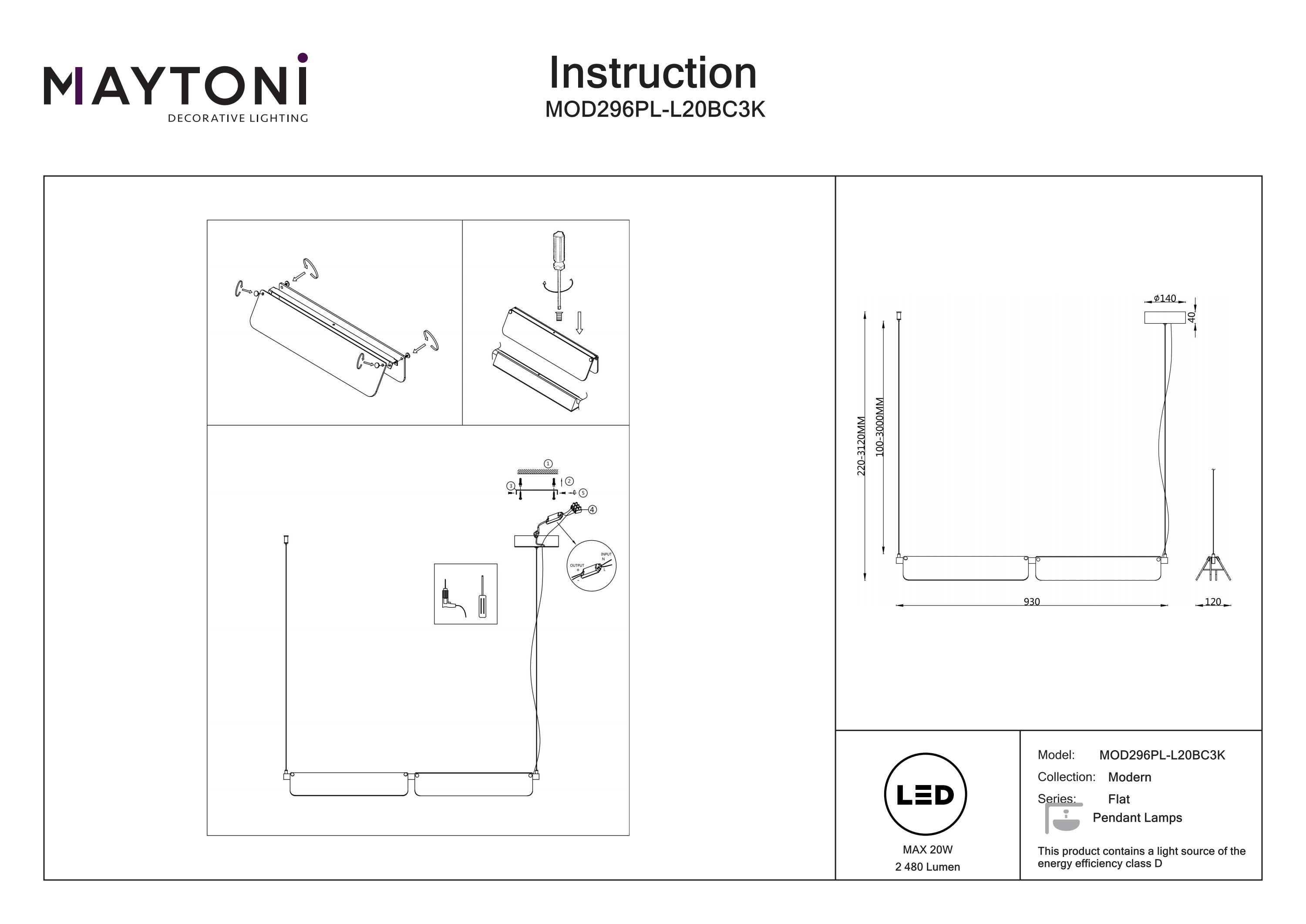 Corp de iluminat suspendat Flat, Metal Negru, 20W, MAYTONI MOD296PL-L20BC3K [3]