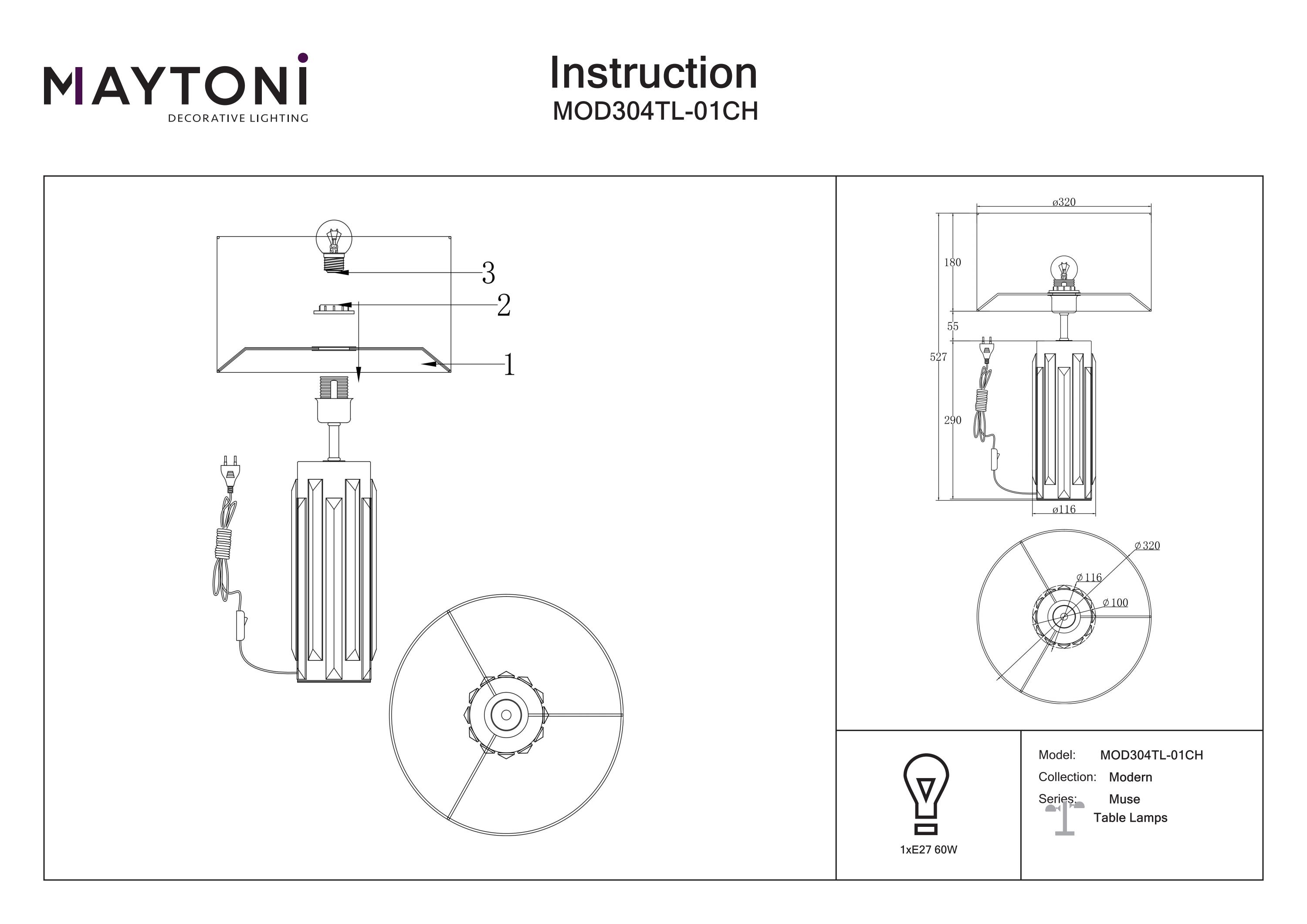 Lampă de masă MUSE, Metal și sticlă Crom, 60W, MAYTONI MOD304TL-01CH [6]