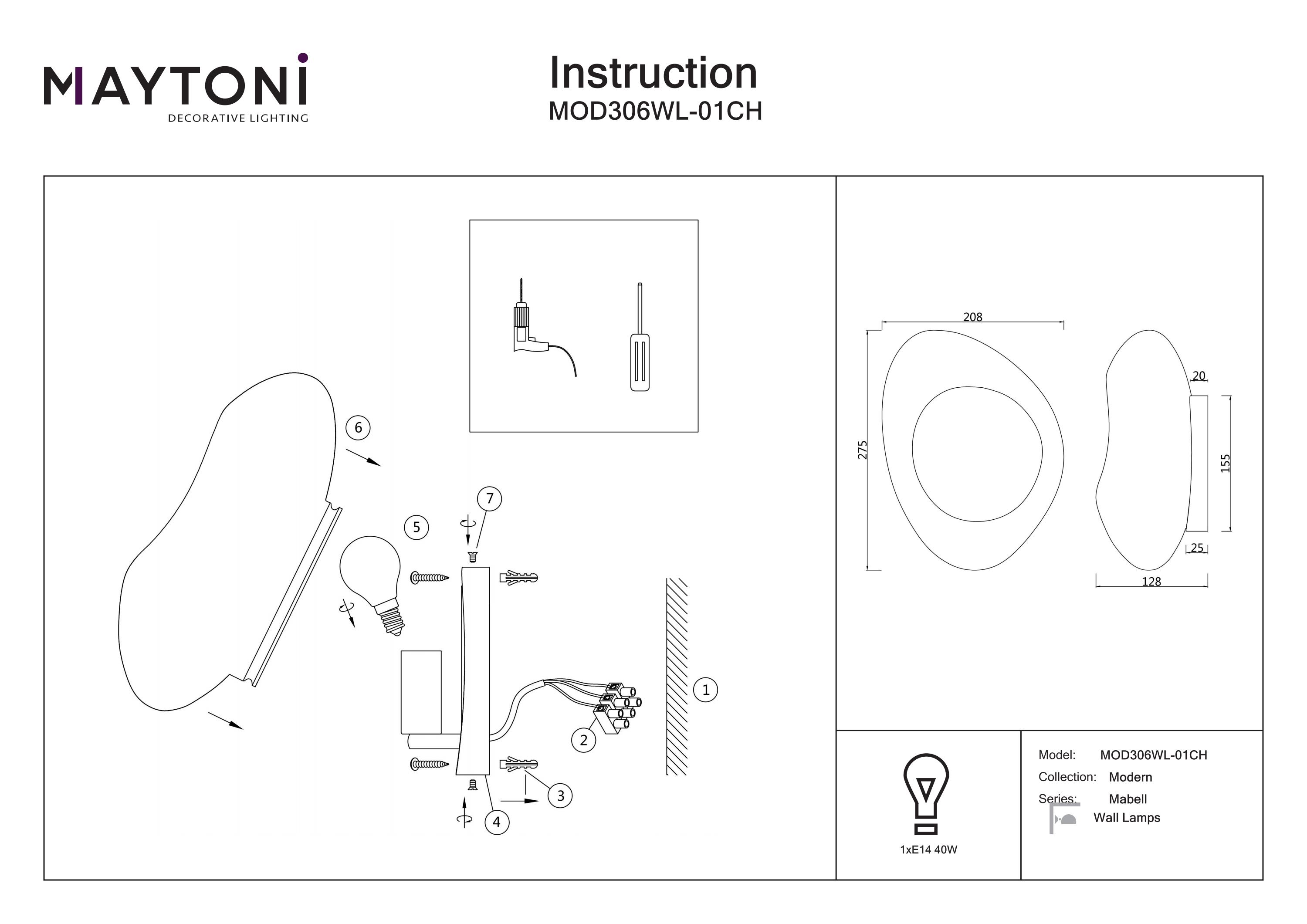 Aplică de perete Mabell, Metal Negru, 40W, MAYTONI MOD306WL-01CH [2]