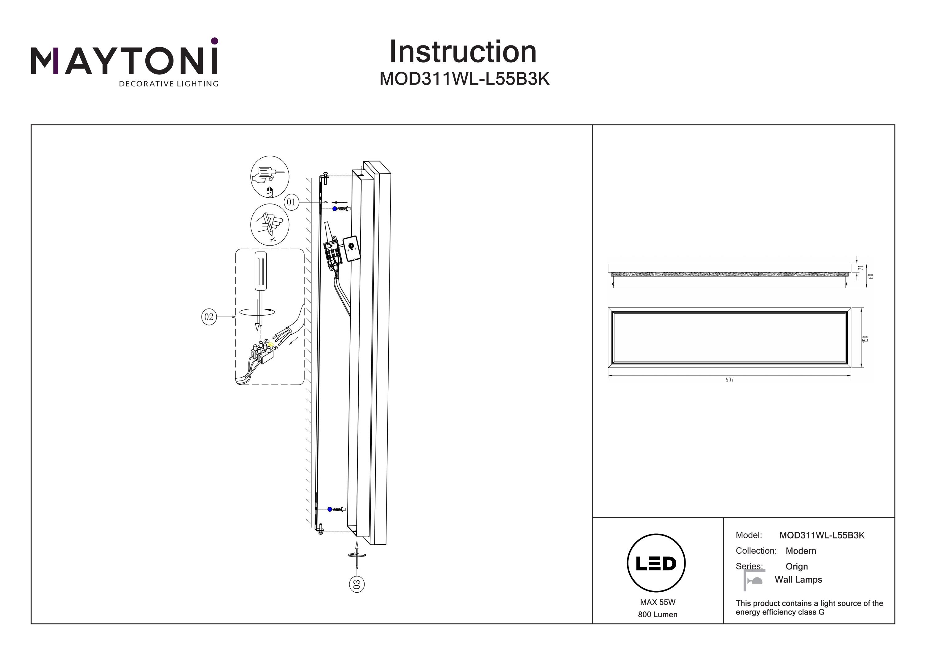 Aplică de perete Origin, Metal Negru, 55W, MAYTONI MOD311WL-L55B3K [6]