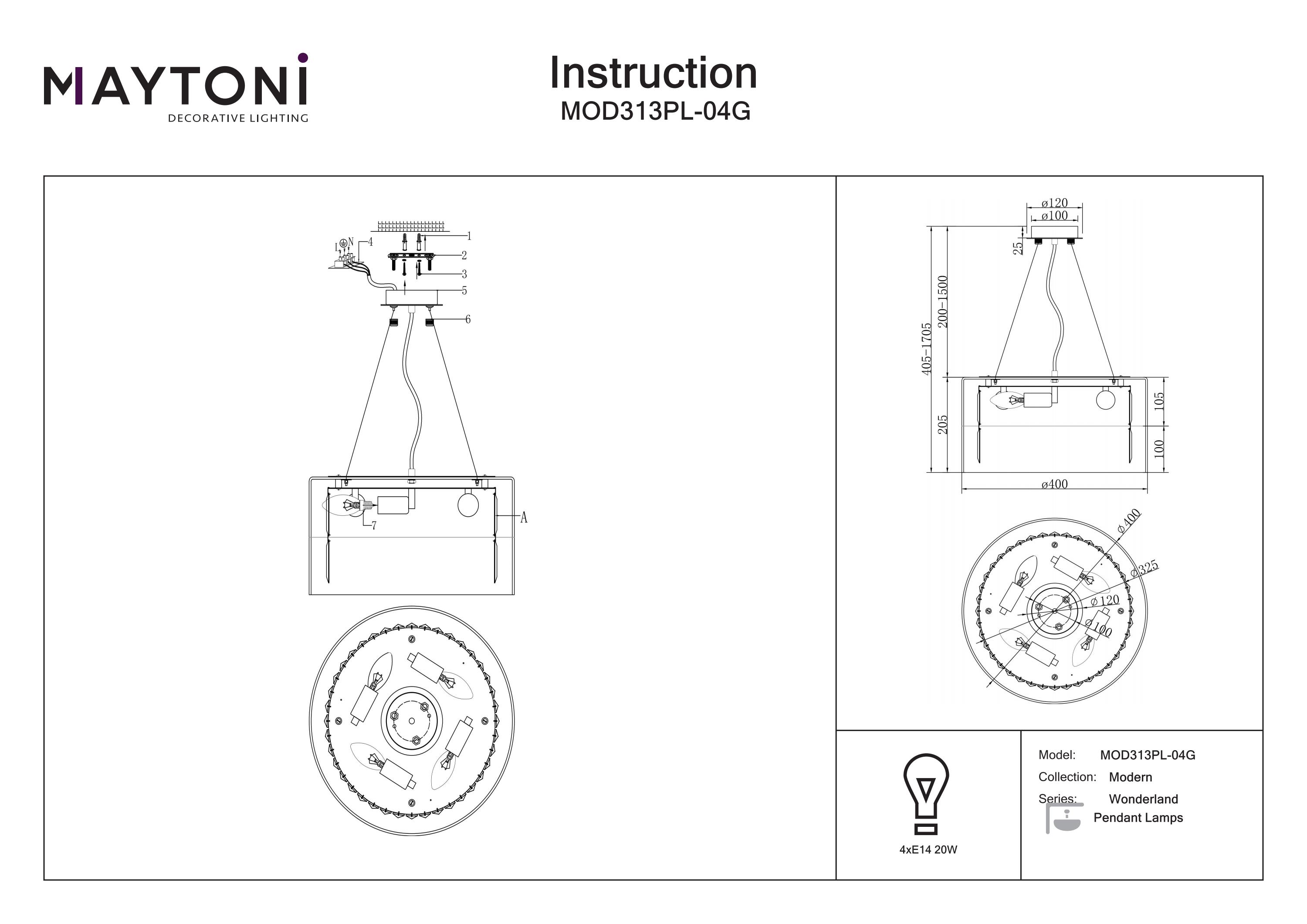 Corp de iluminat suspendat Wonderland, Oțel inoxidabil Auriu, 20W, MAYTONI MOD313PL-04G [2]