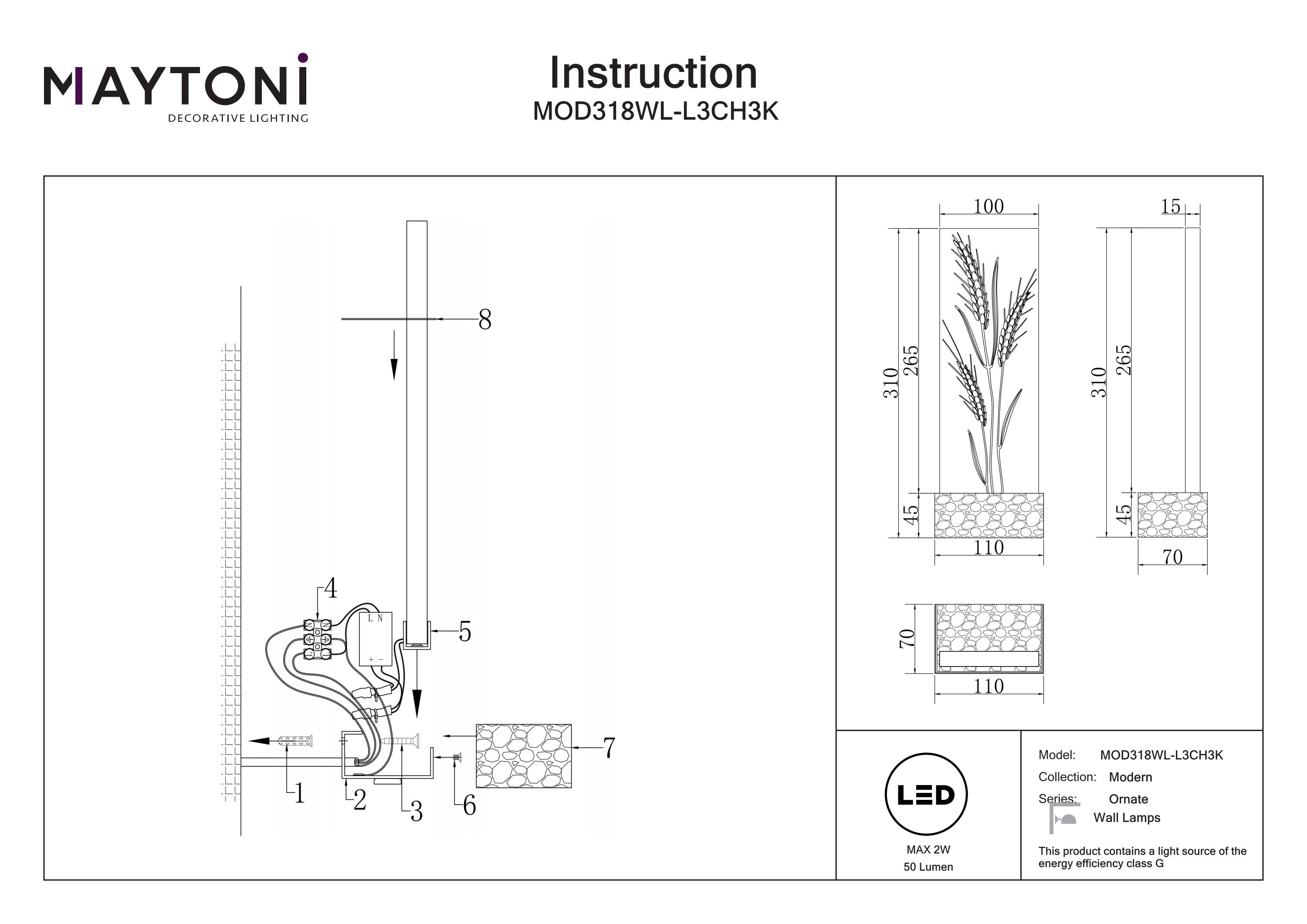 Aplică de perete Ornate, Oțel inoxidabil Crom, 2W, MAYTONI MOD318WL-L3CH3K [7]