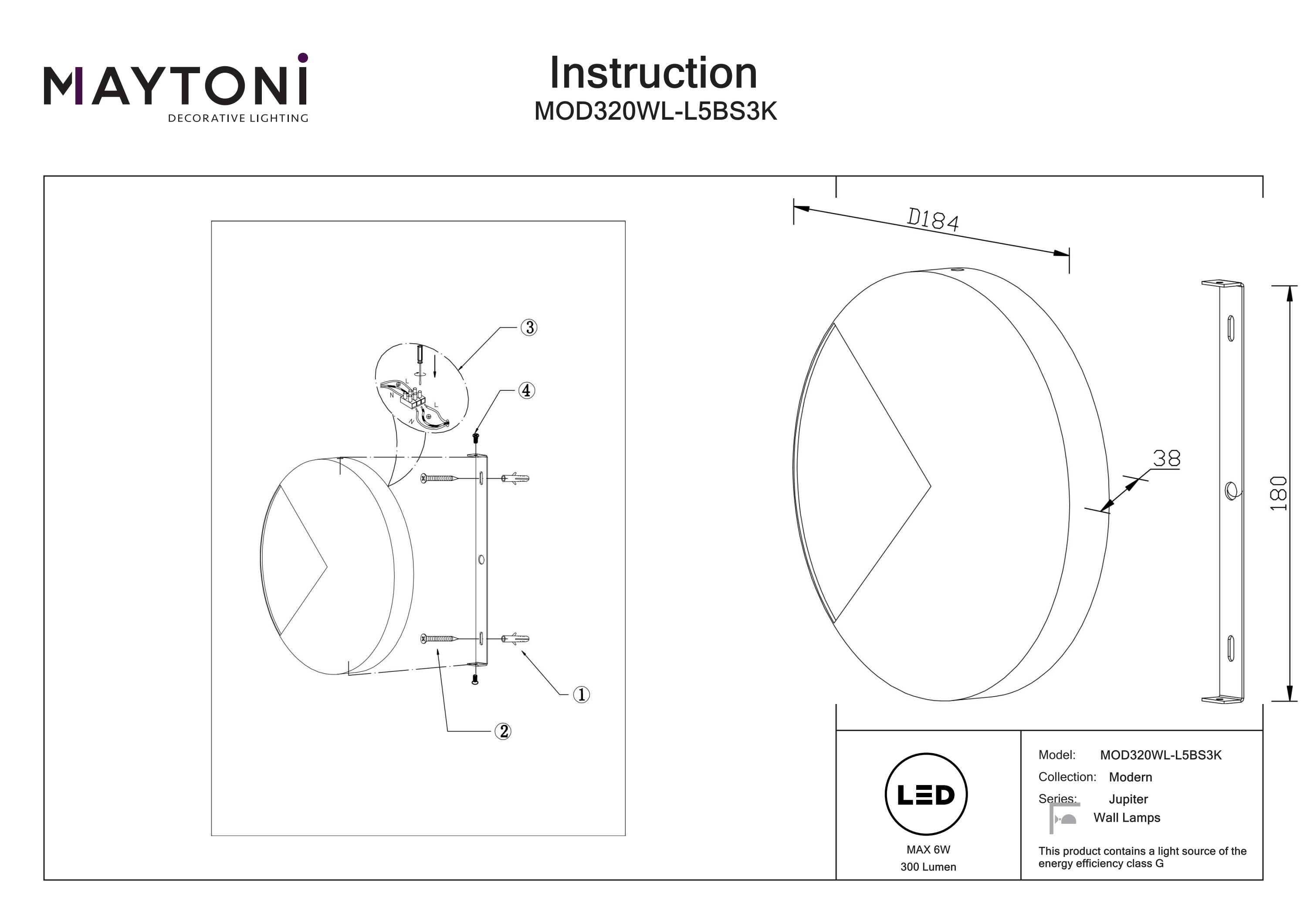 Aplică de perete Jupiter, Aluminiu Alamă, 6W, MAYTONI MOD320WL-L5BS3K [3]