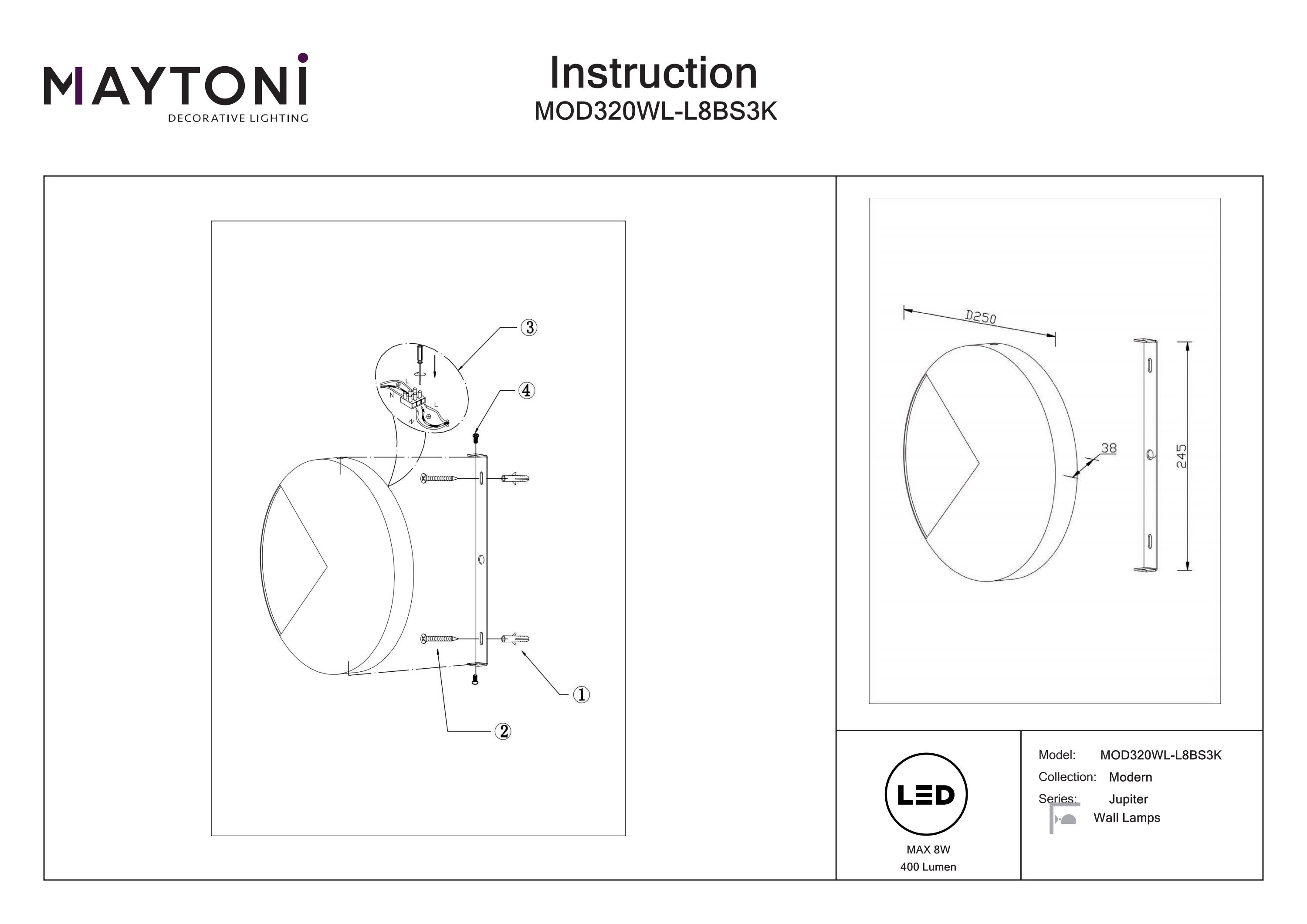 Aplică de perete Jupiter, Aluminiu Alamă, 8W, MAYTONI MOD320WL-L8BS3K [3]