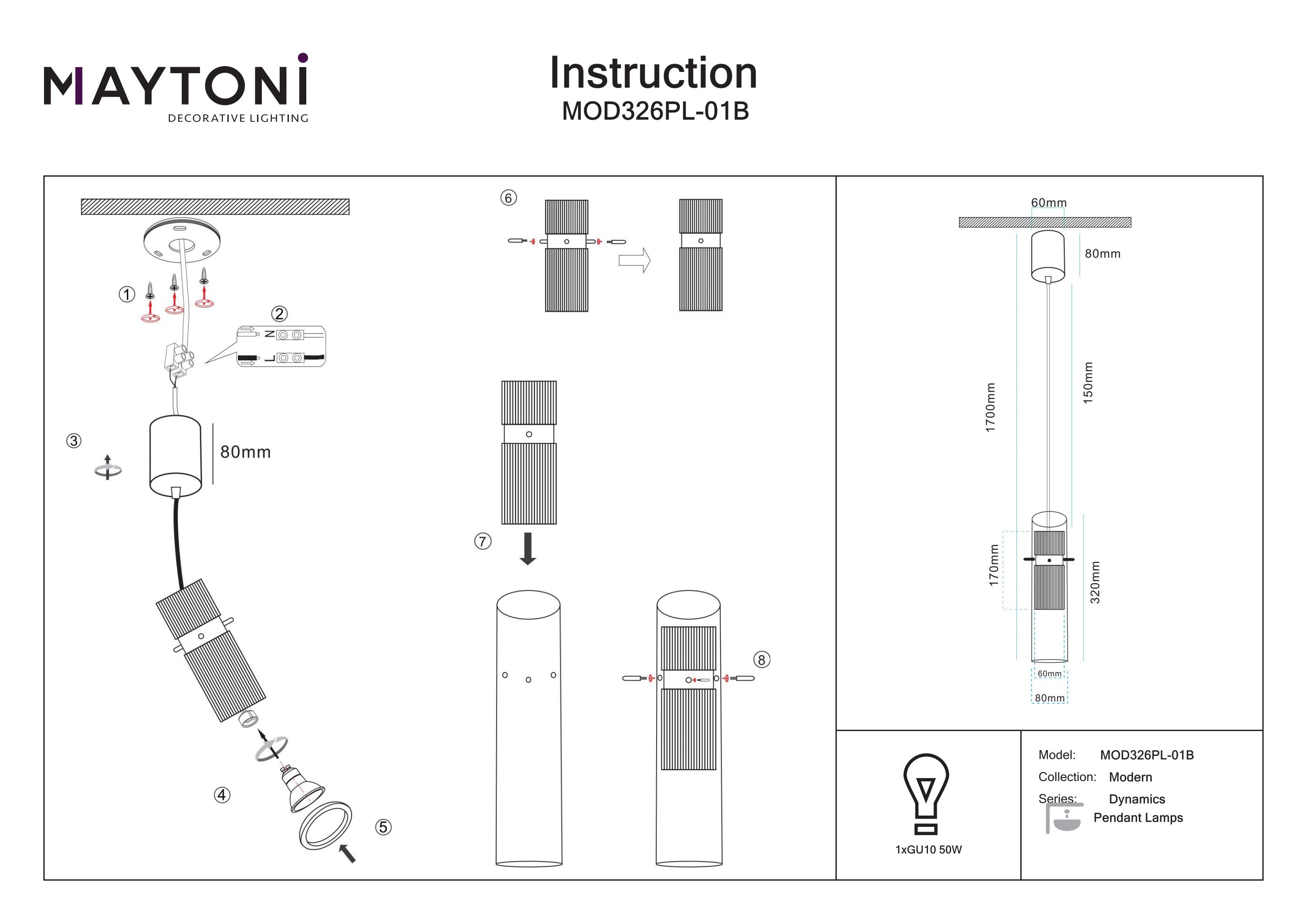 Corp de iluminat suspendat DYNAMICS, Aluminiu Negru, 10W, MAYTONI MOD326PL-01B [6]