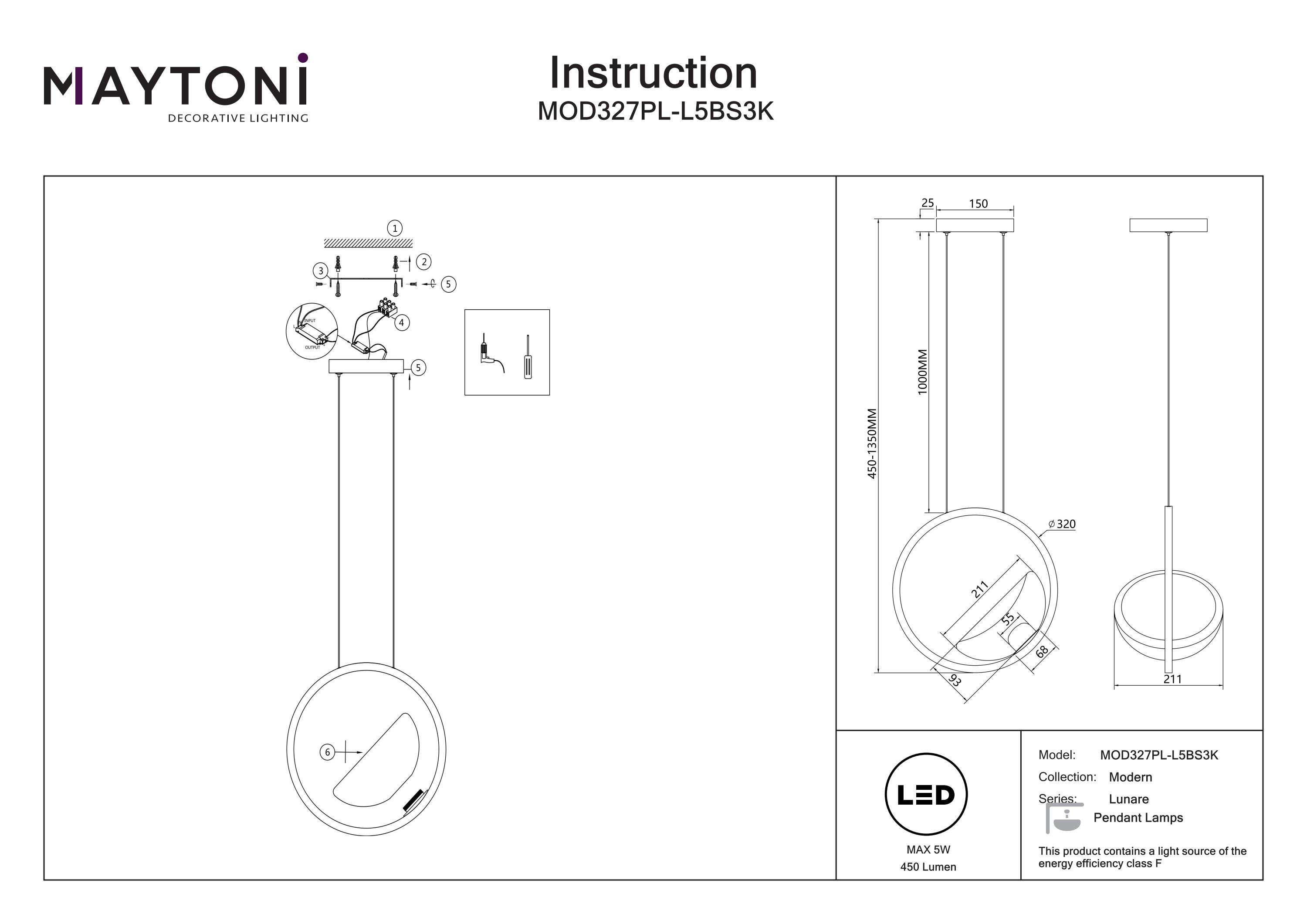 Corp de iluminat suspendat Lunare, Metal Alamă, 5W, MAYTONI MOD327PL-L5BS3K [5]