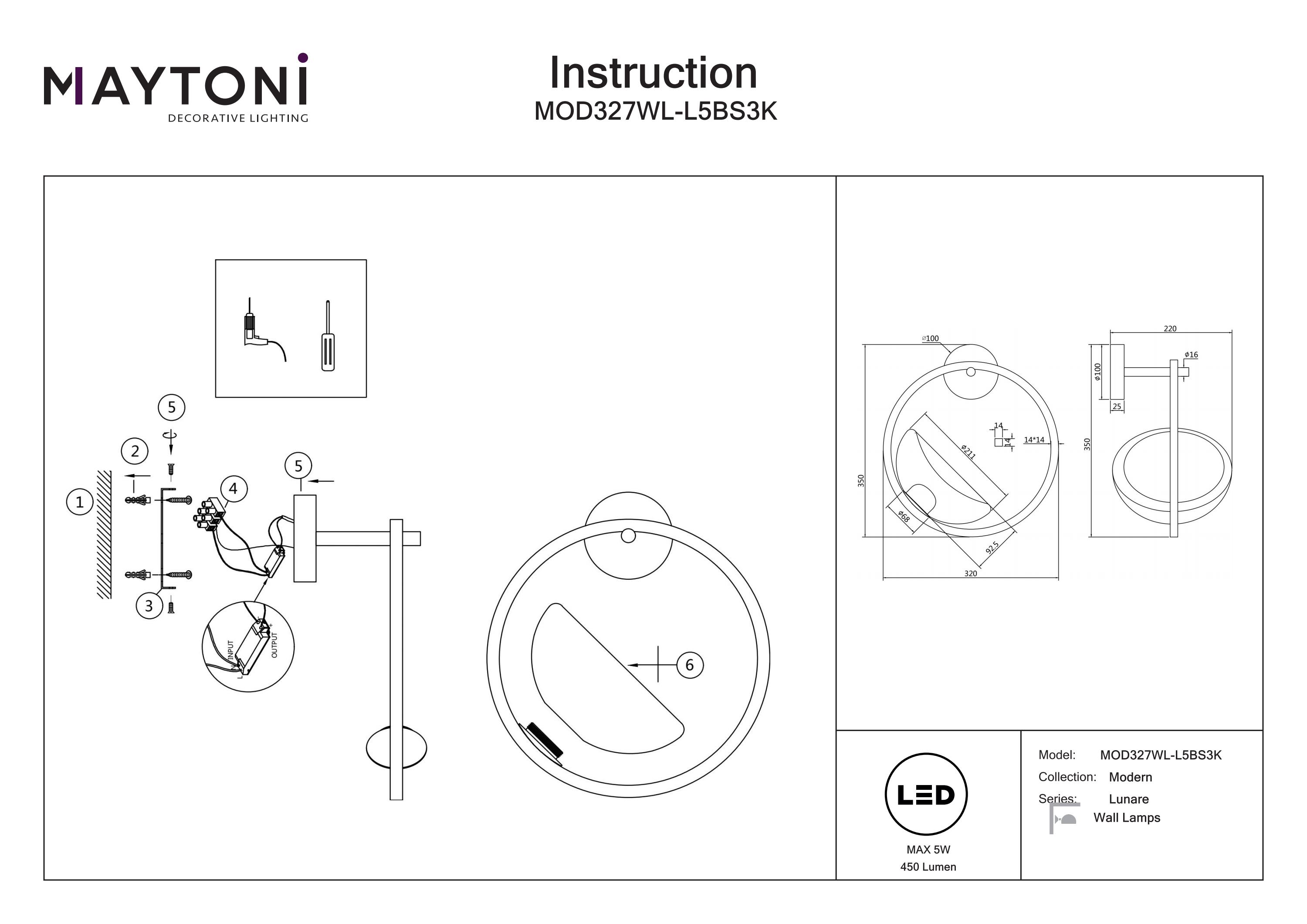 Aplică de perete Lunare, Metal Alamă, 5W, MAYTONI MOD327WL-L5BS3K [7]