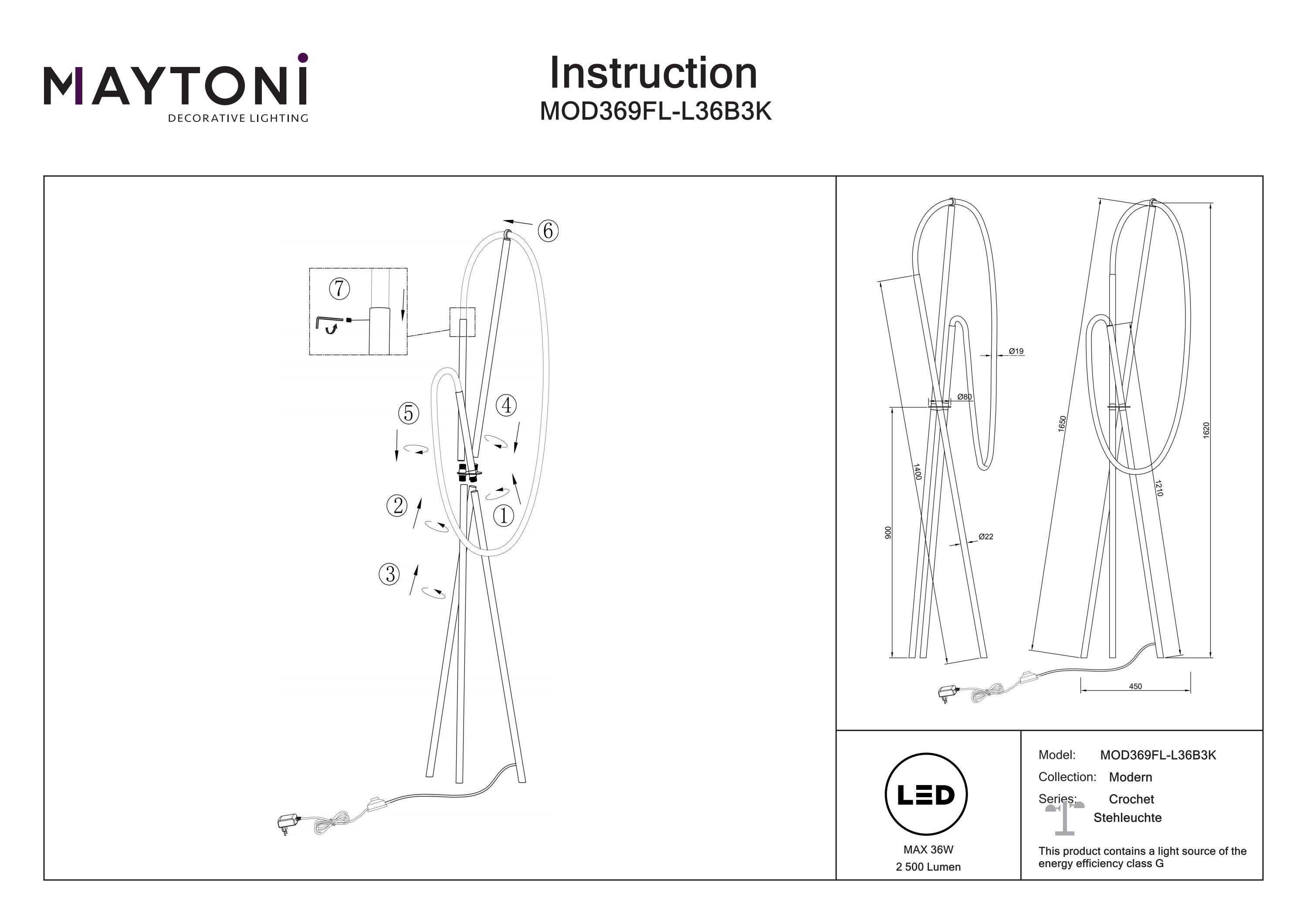 Lampadar CROCHET, Aluminiu Negru, 36W, MAYTONI MOD369FL-L36B3K [6]