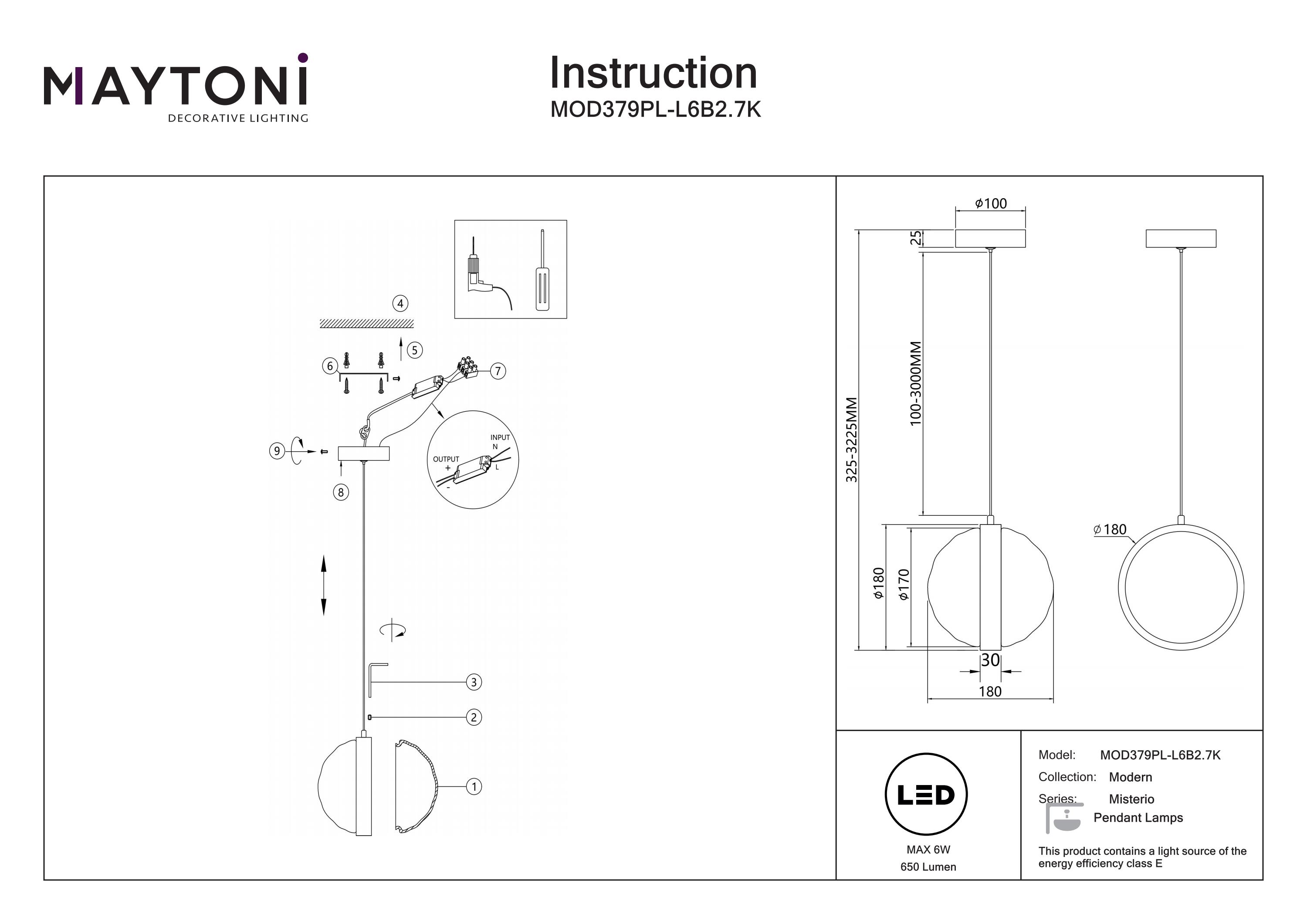 Corp de iluminat suspendat Misterio, Metal Negru, 6W, MAYTONI MOD379PL-L6B2.7K [7]